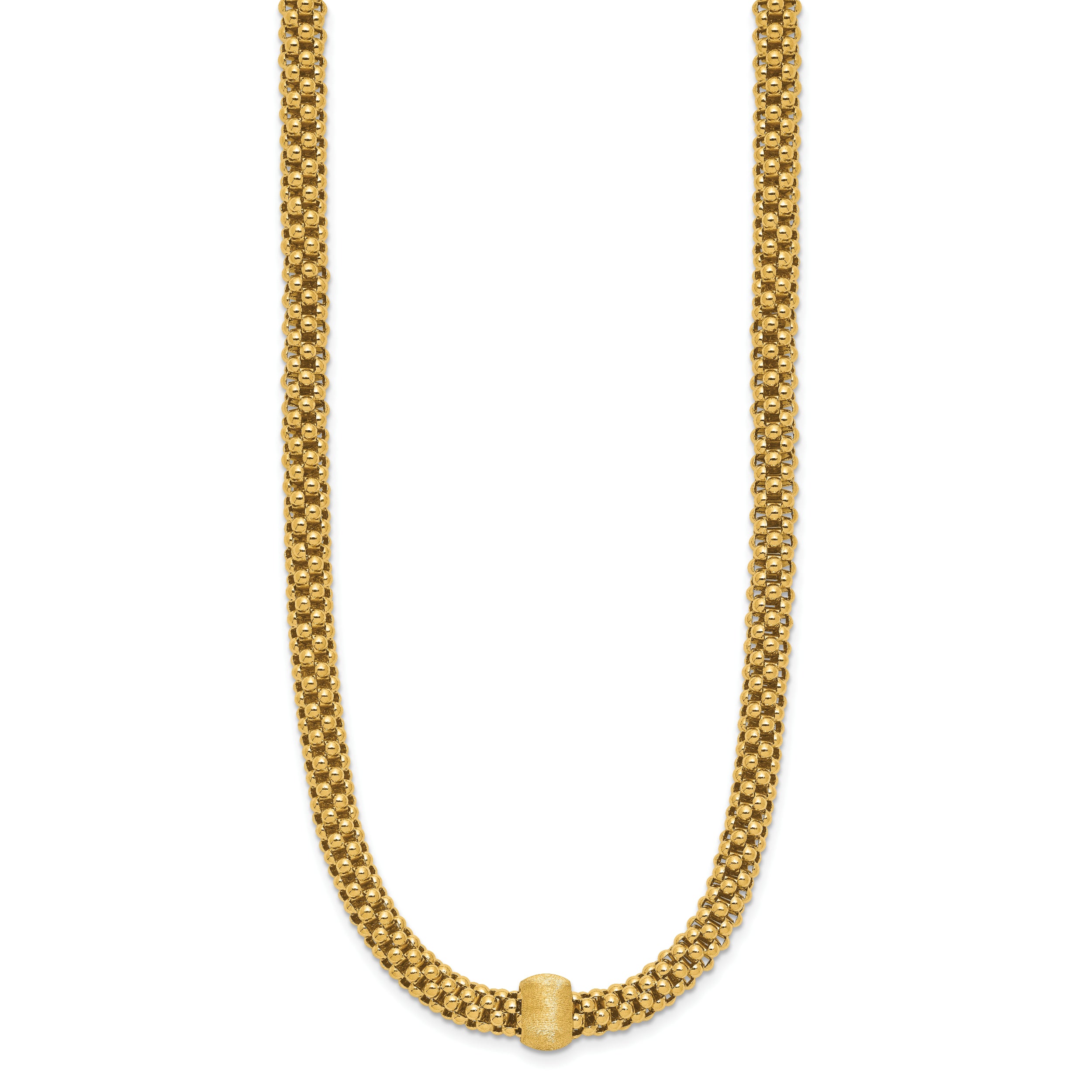 14K Polished and Brushed Bead Popcorn Mesh Necklace