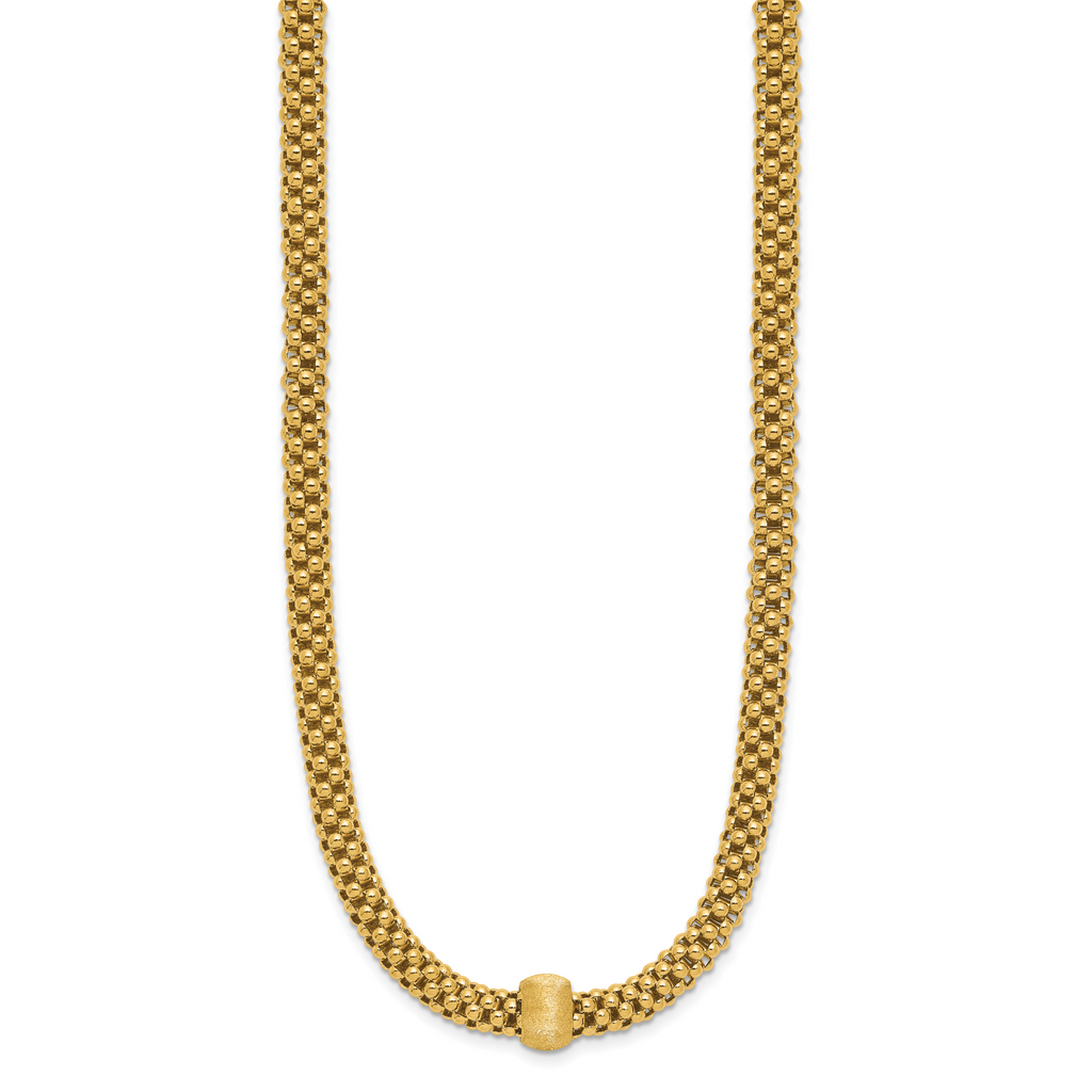 14K Polished and Brushed Bead Popcorn Mesh Necklace