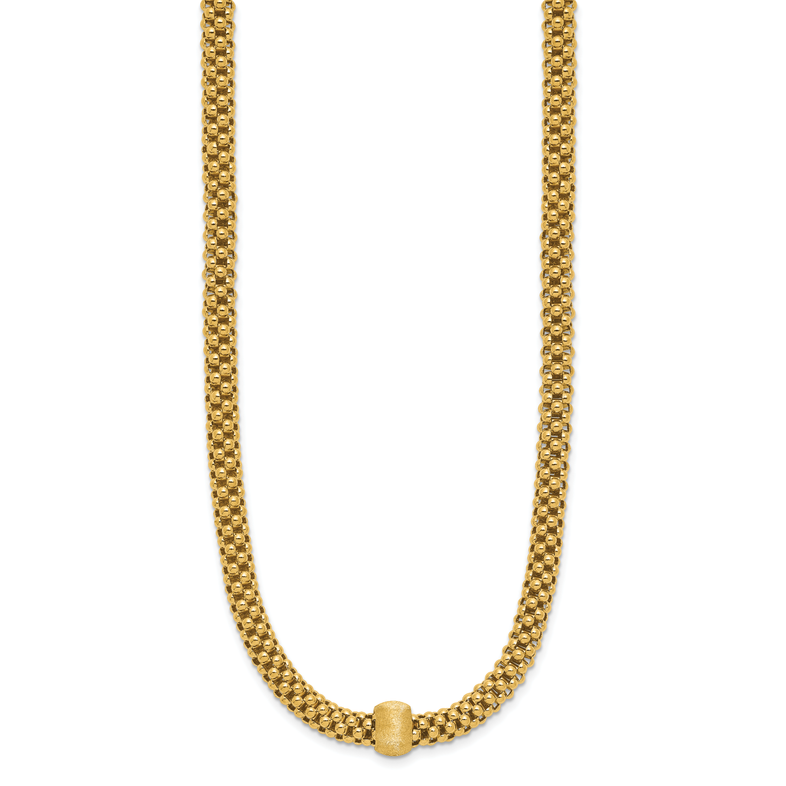 14K Polished and Brushed Bead Popcorn Mesh Necklace