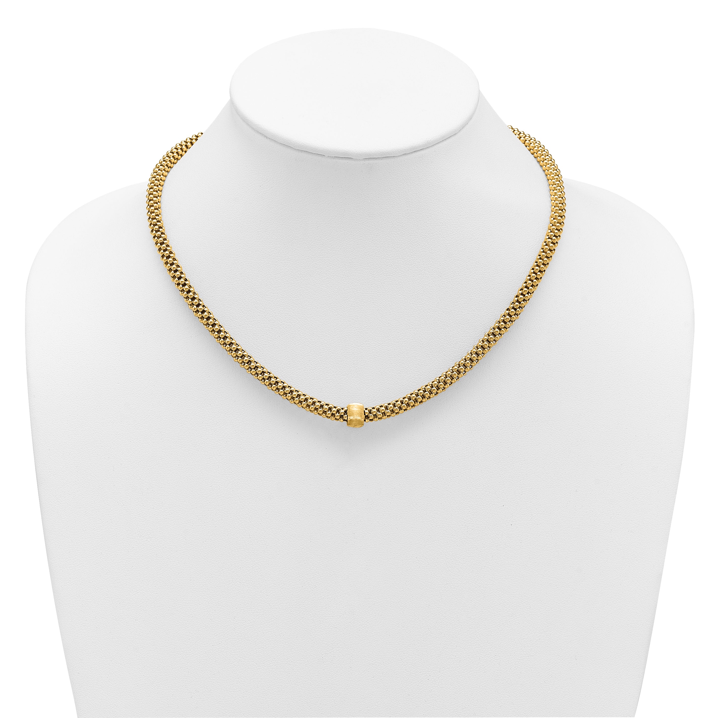 14K Polished and Brushed Bead Popcorn Mesh Necklace