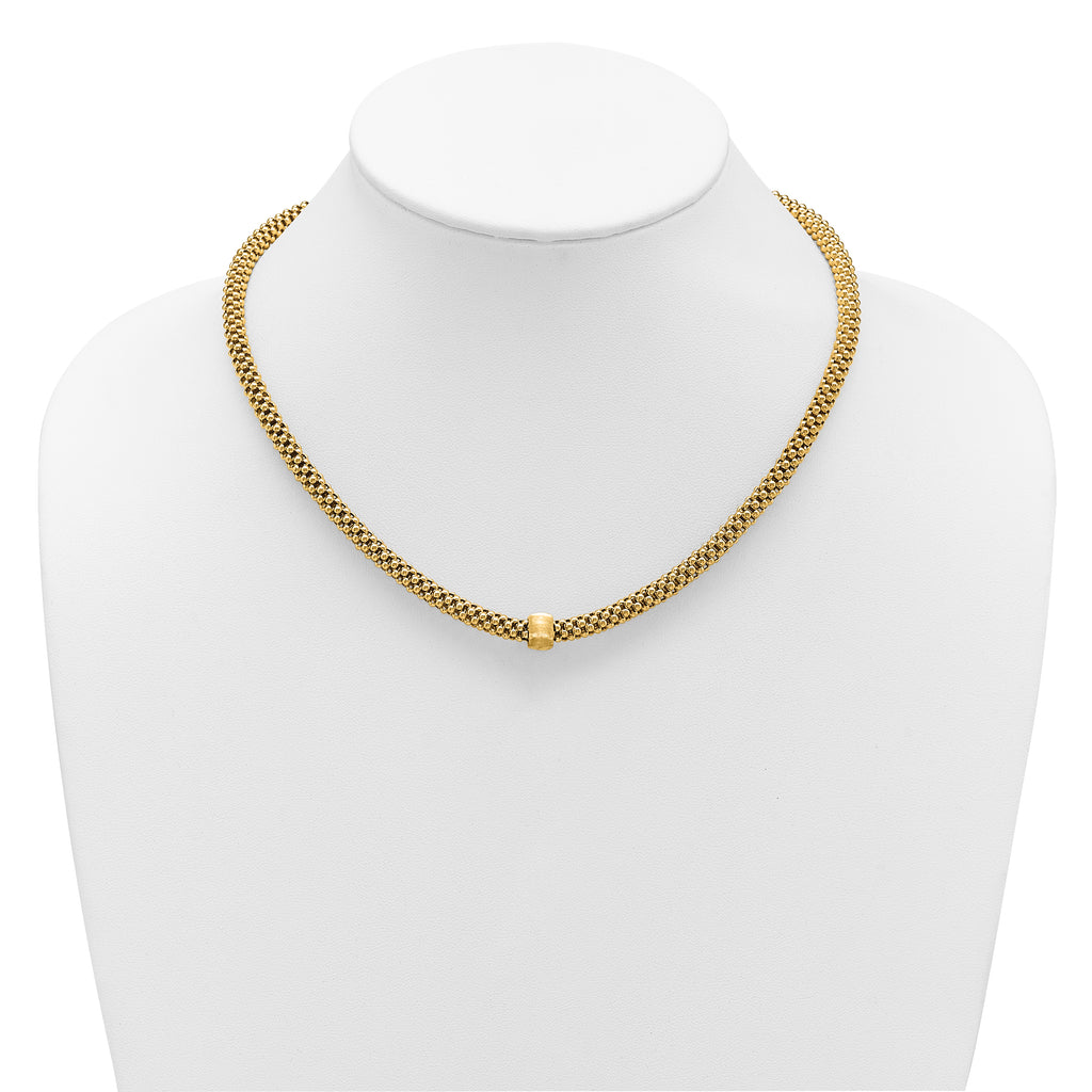 14K Polished and Brushed Bead Popcorn Mesh Necklace
