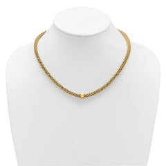 14K Polished and Brushed Bead Popcorn Mesh Necklace
