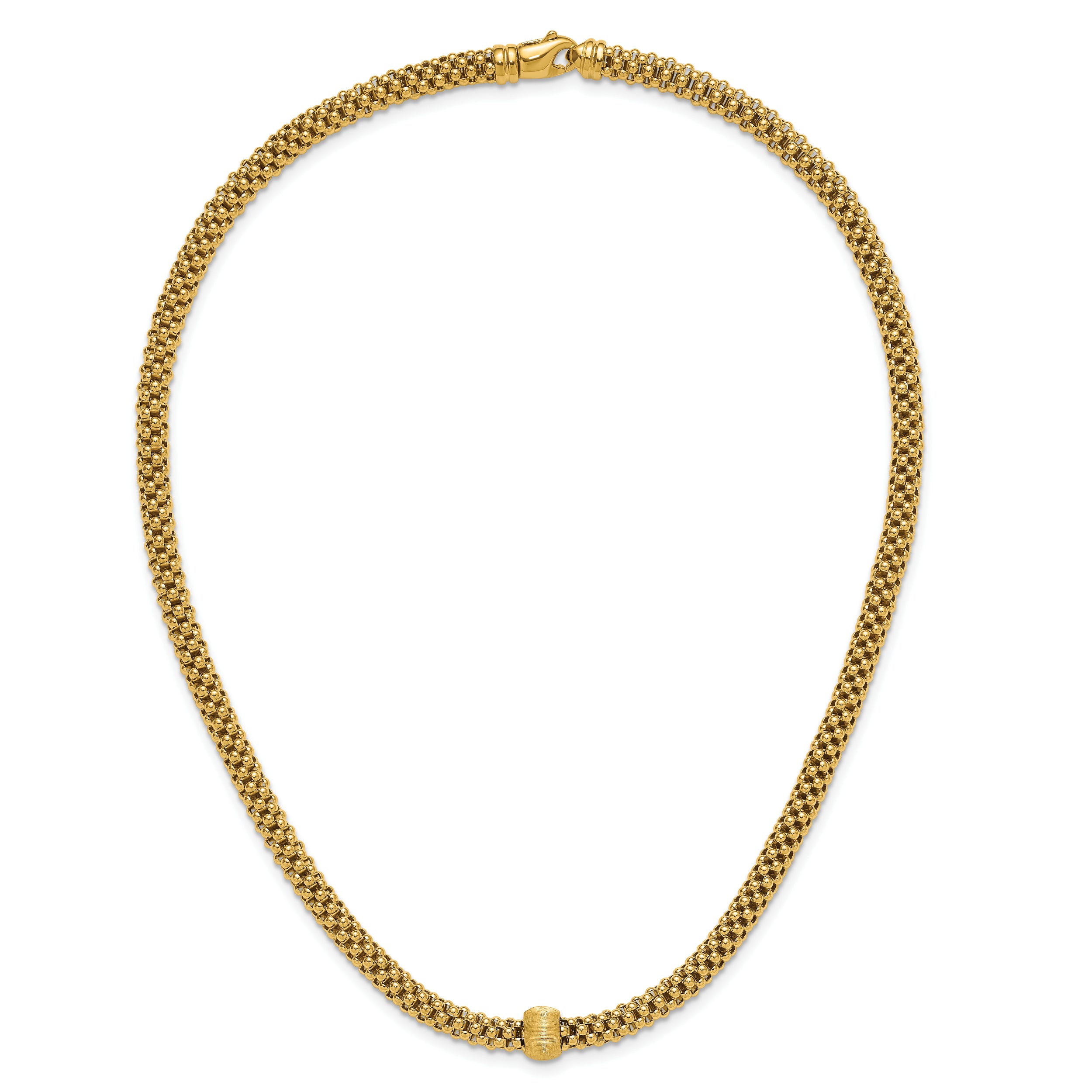 14K Polished and Brushed Bead Popcorn Mesh Necklace