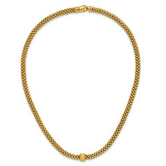 14K Polished and Brushed Bead Popcorn Mesh Necklace