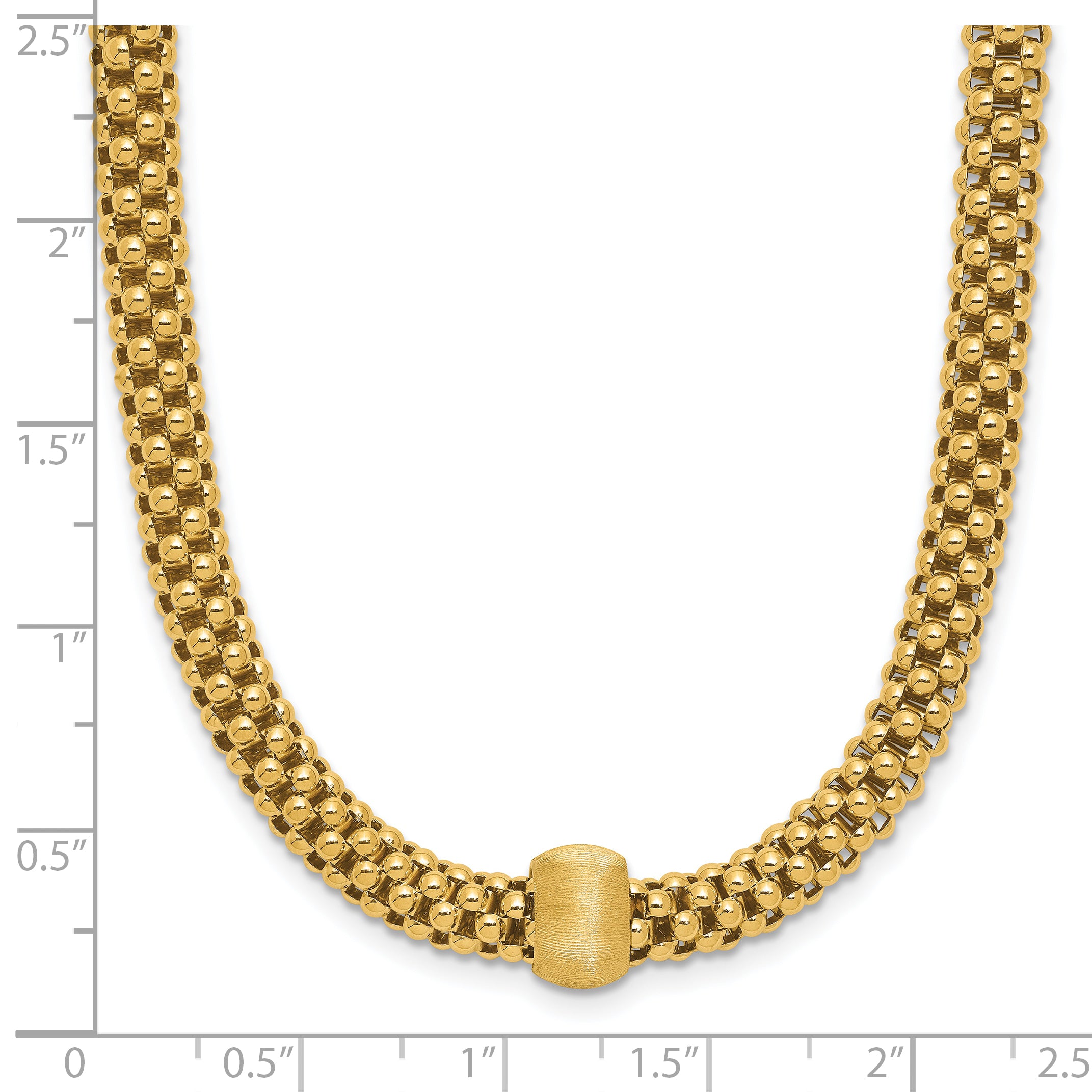 14K Polished and Brushed Bead Popcorn Mesh Necklace