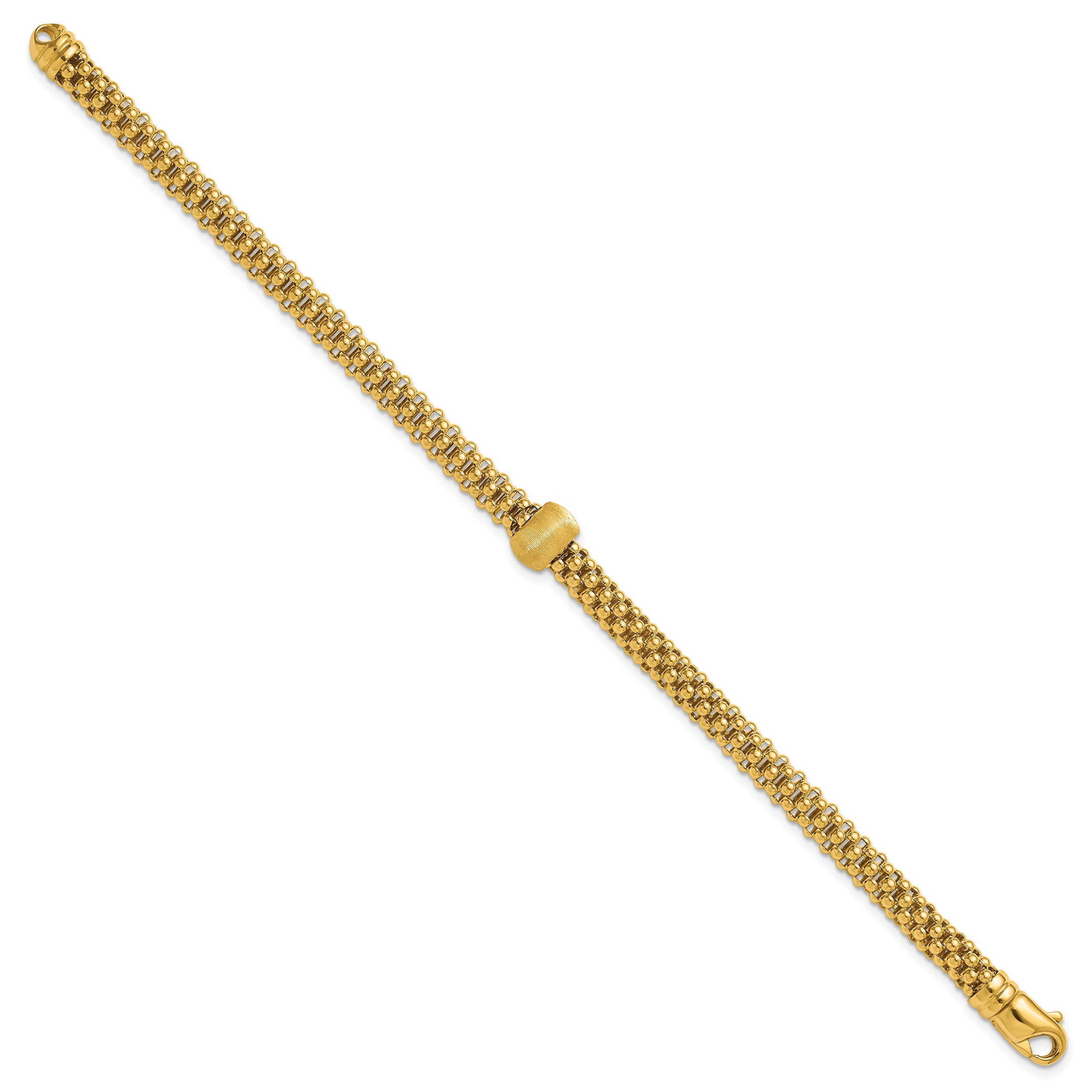 14K Polished and Brushed Bead Popcorn Mesh Bracelet