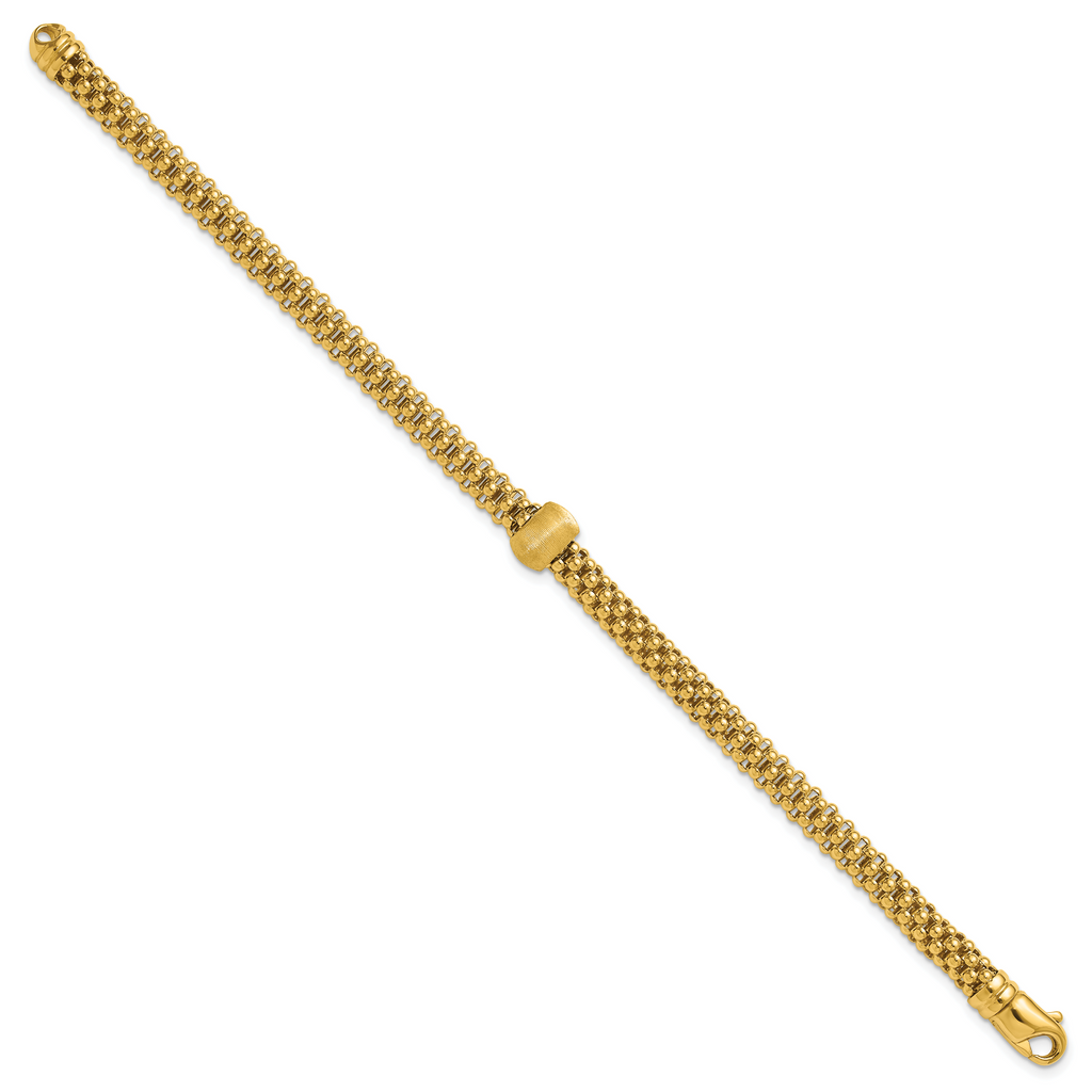 14K Polished and Brushed Bead Popcorn Mesh Bracelet