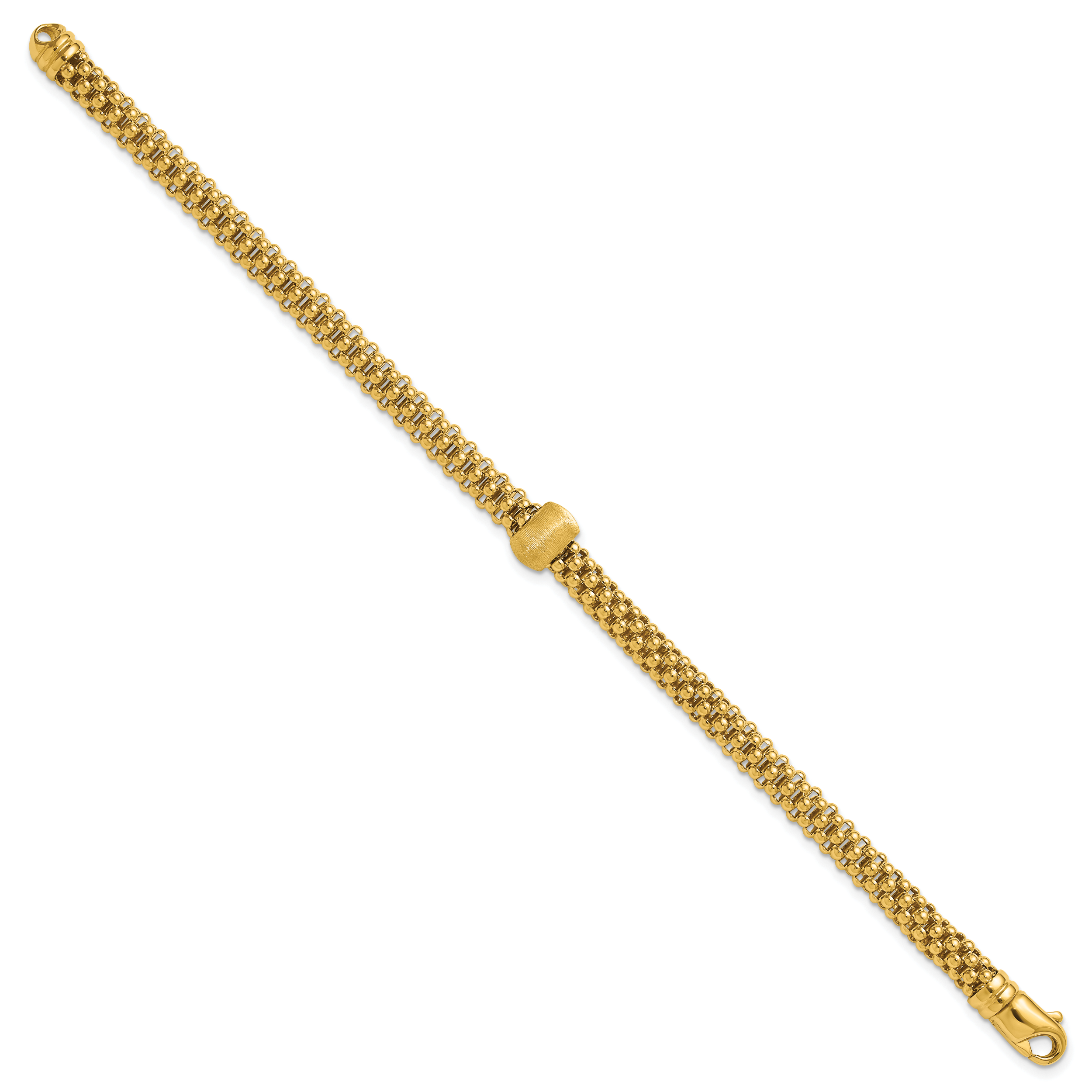 14K Polished and Brushed Bead Popcorn Mesh Bracelet