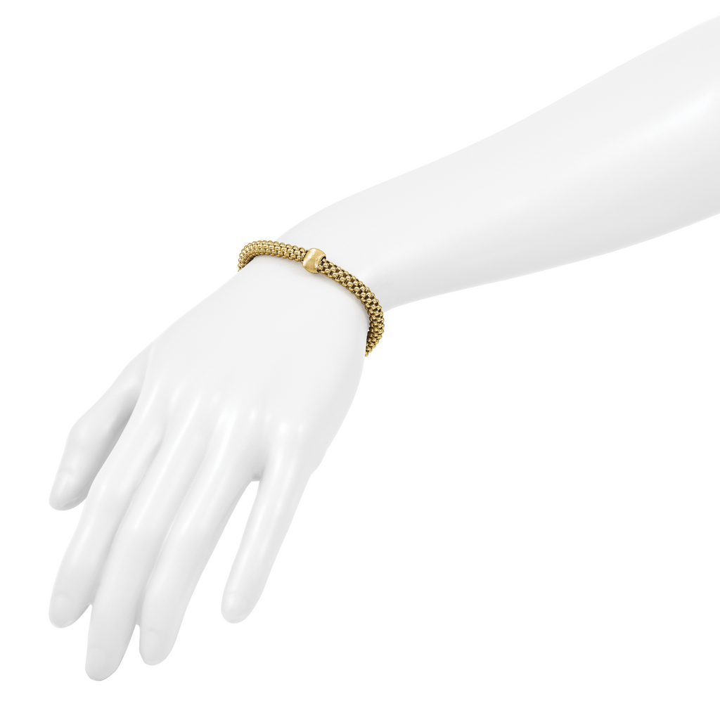 14K Polished and Brushed Bead Popcorn Mesh Bracelet