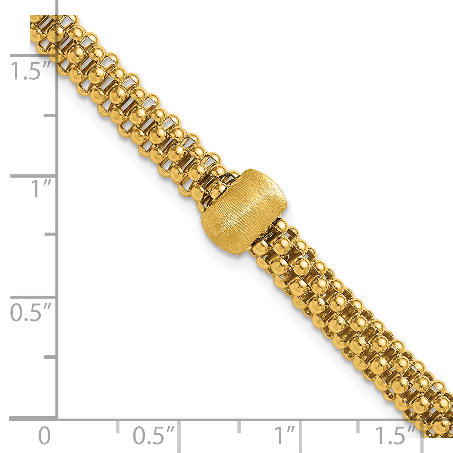 14K Polished and Brushed Bead Popcorn Mesh Bracelet