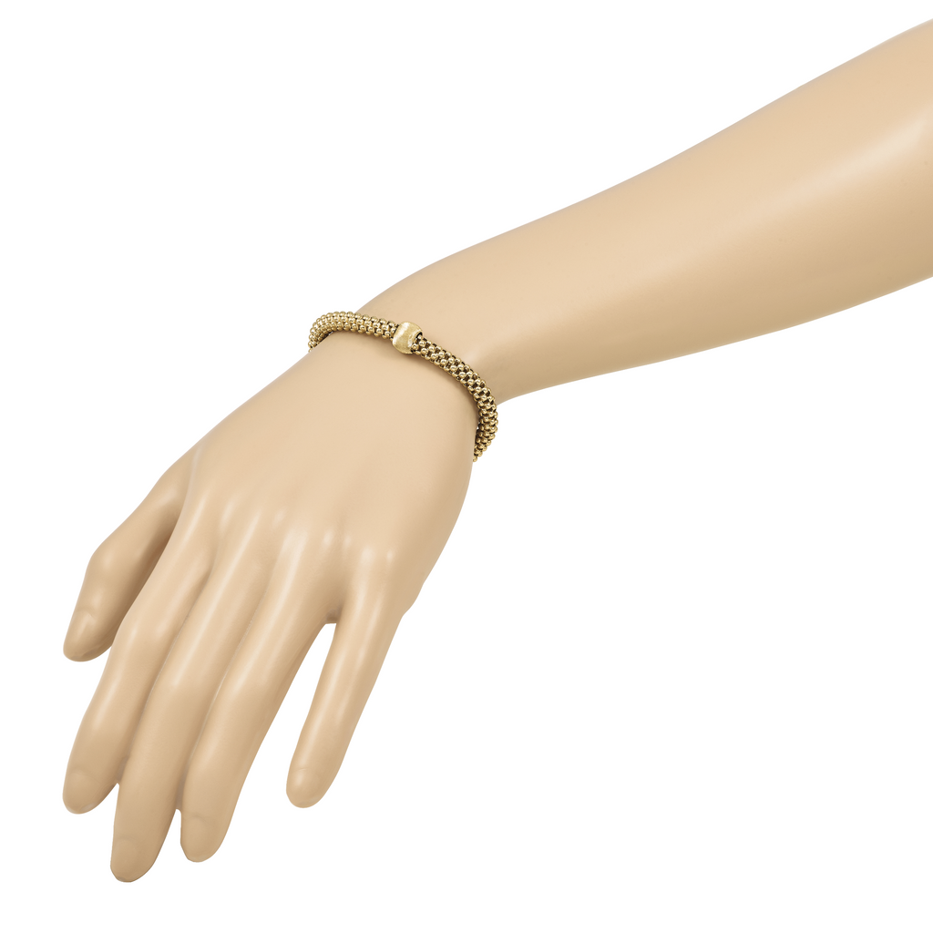 14K Polished and Brushed Bead Popcorn Mesh Bracelet