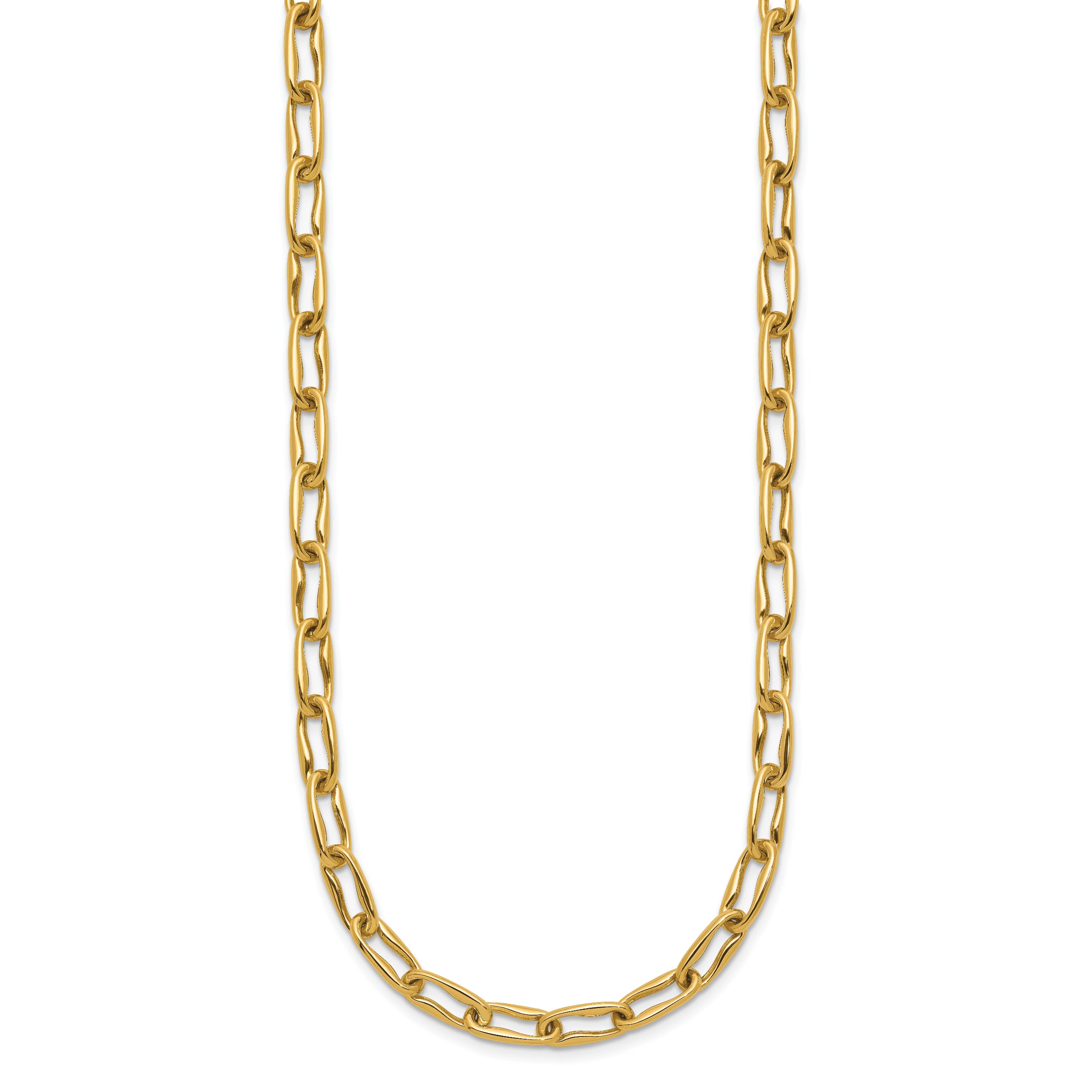 14K Polished Fancy Wavy Elongated Oval Link Necklace