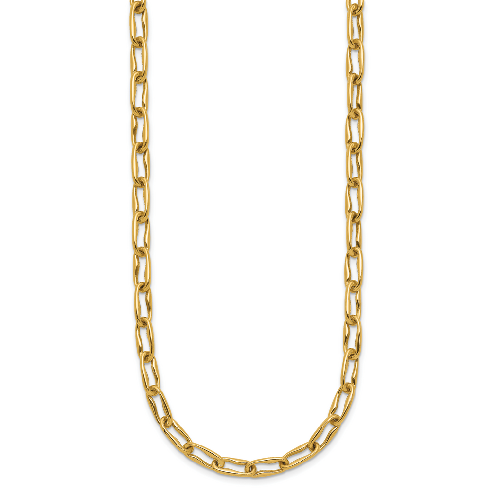 14K Polished Fancy Wavy Elongated Oval Link Necklace