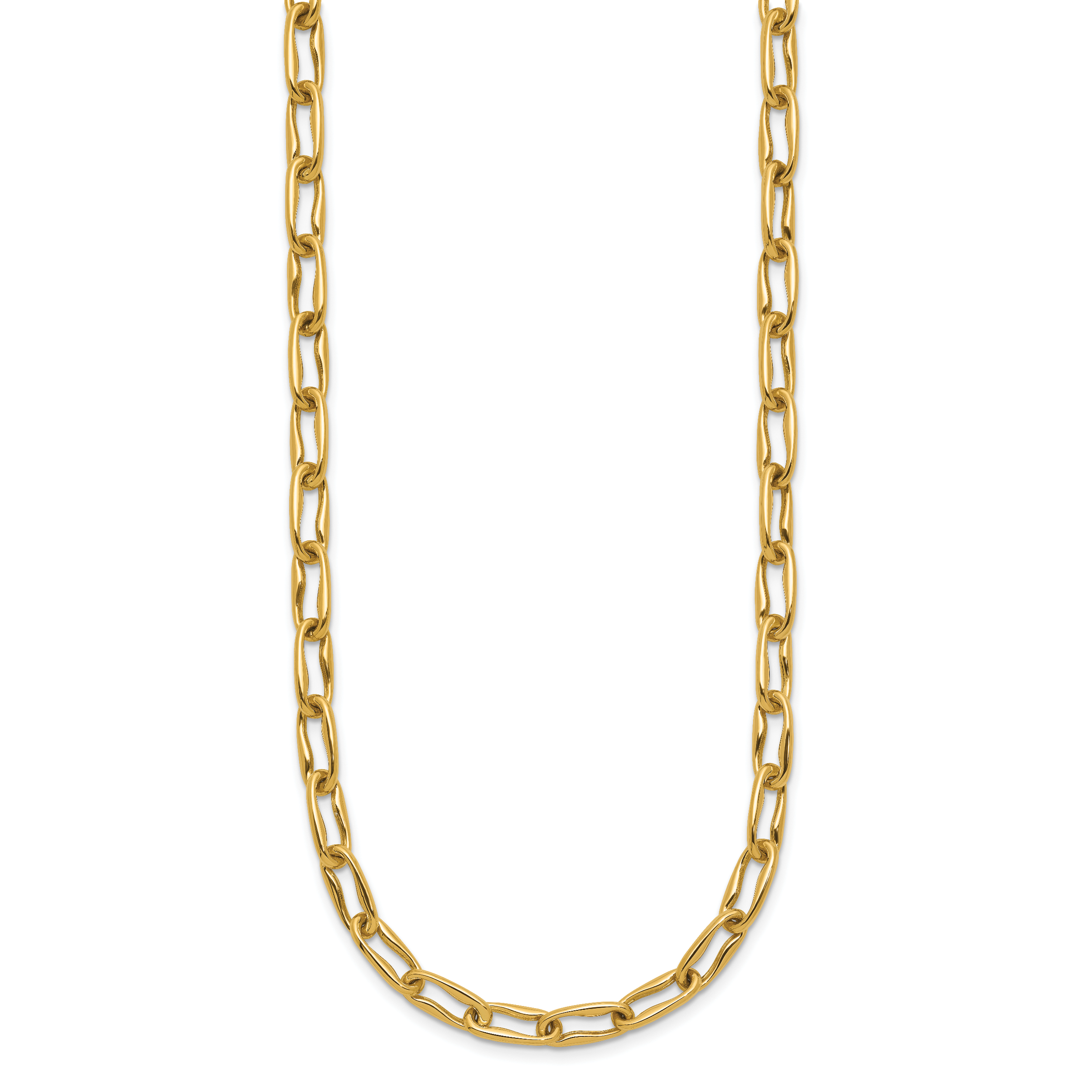 14K Polished Fancy Wavy Elongated Oval Link Necklace