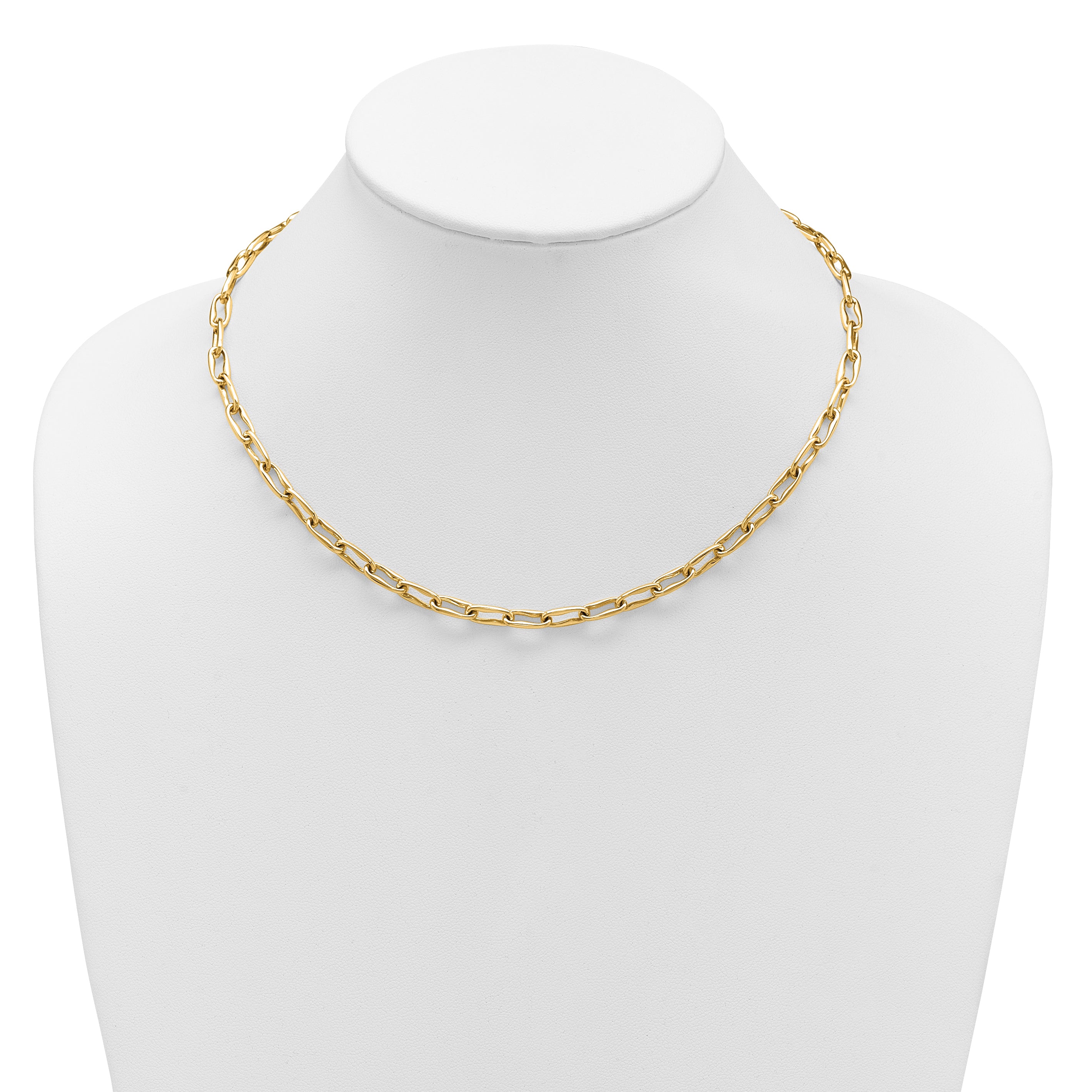 14K Polished Fancy Wavy Elongated Oval Link Necklace