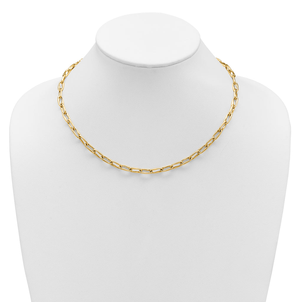 14K Polished Fancy Wavy Elongated Oval Link Necklace
