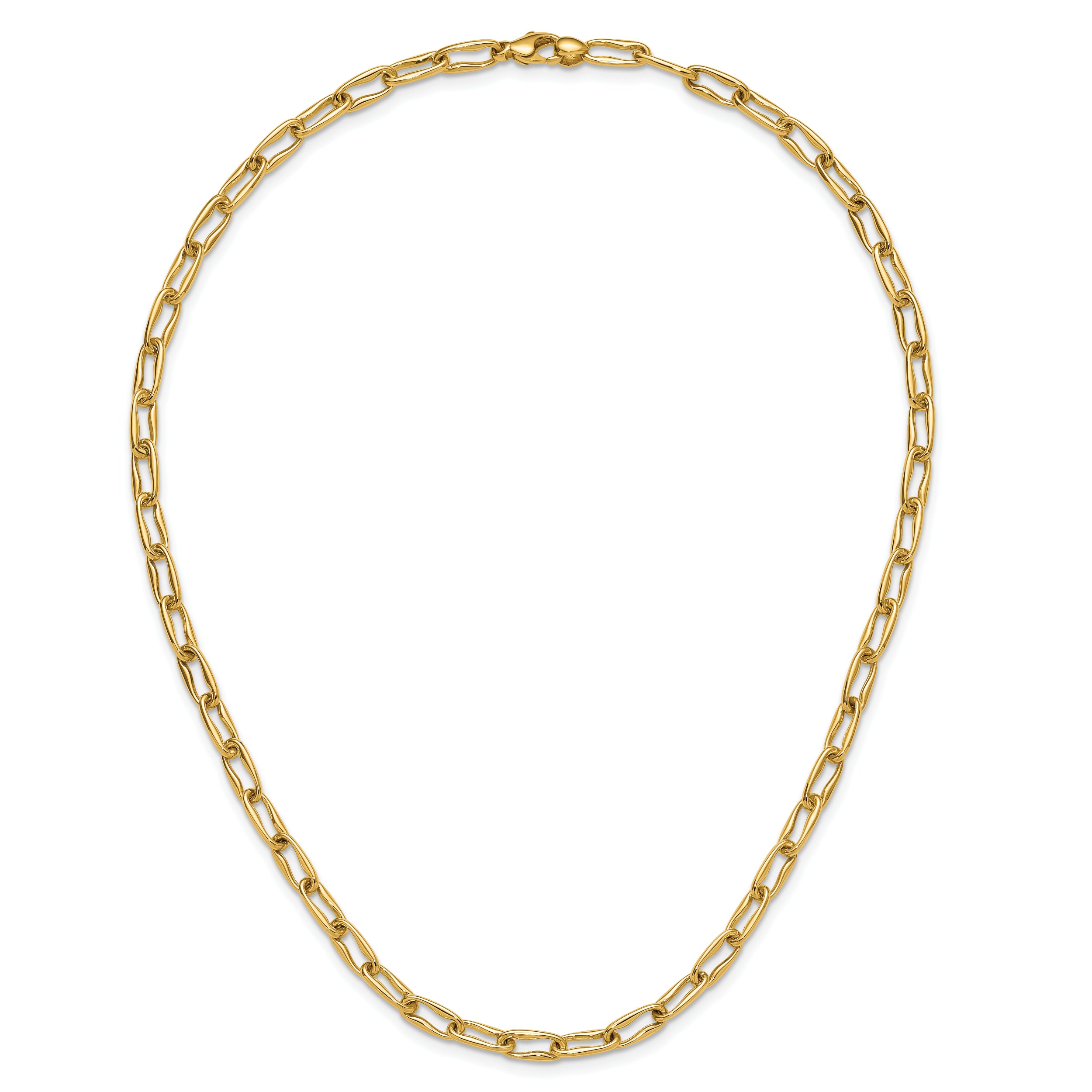 14K Polished Fancy Wavy Elongated Oval Link Necklace