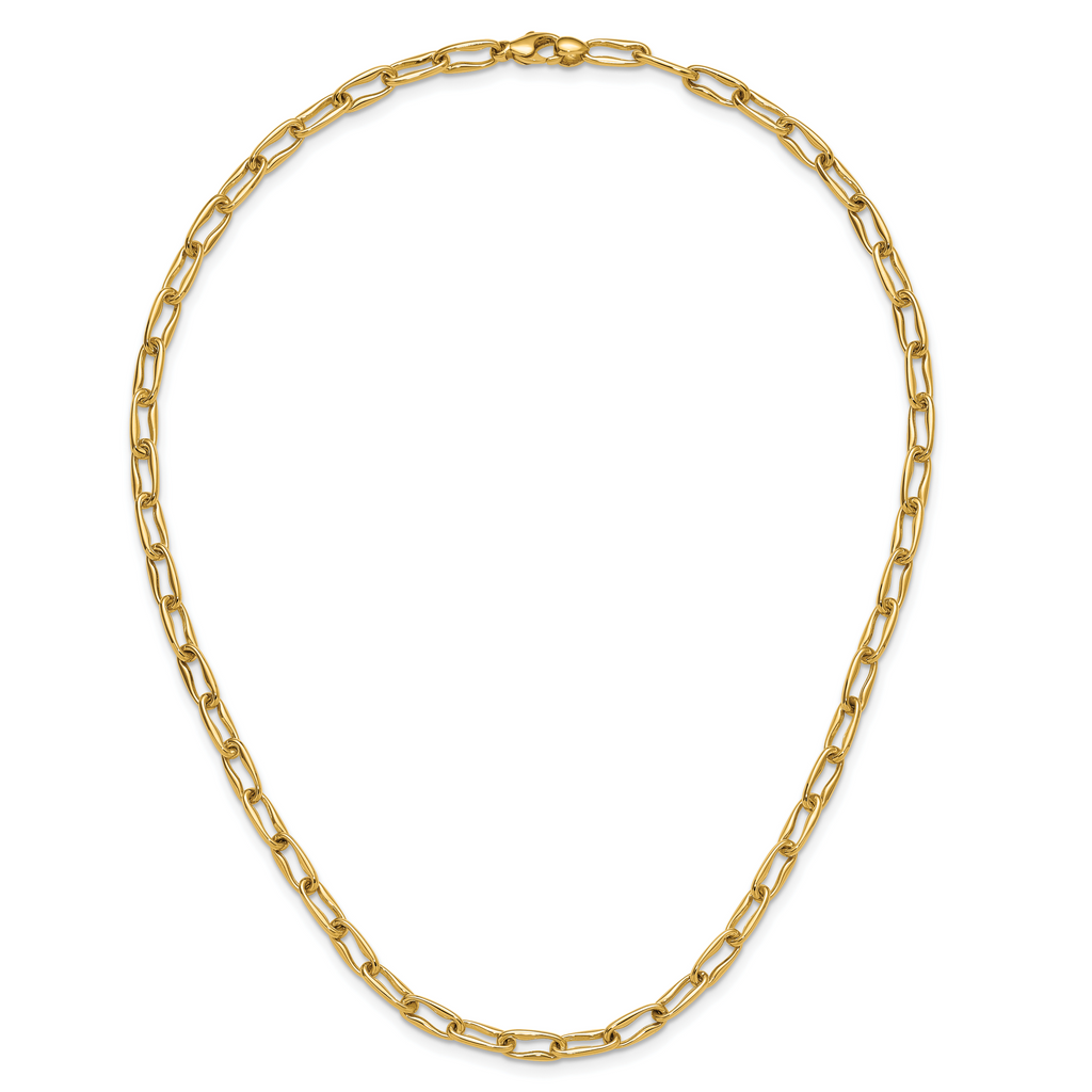 14K Polished Fancy Wavy Elongated Oval Link Necklace