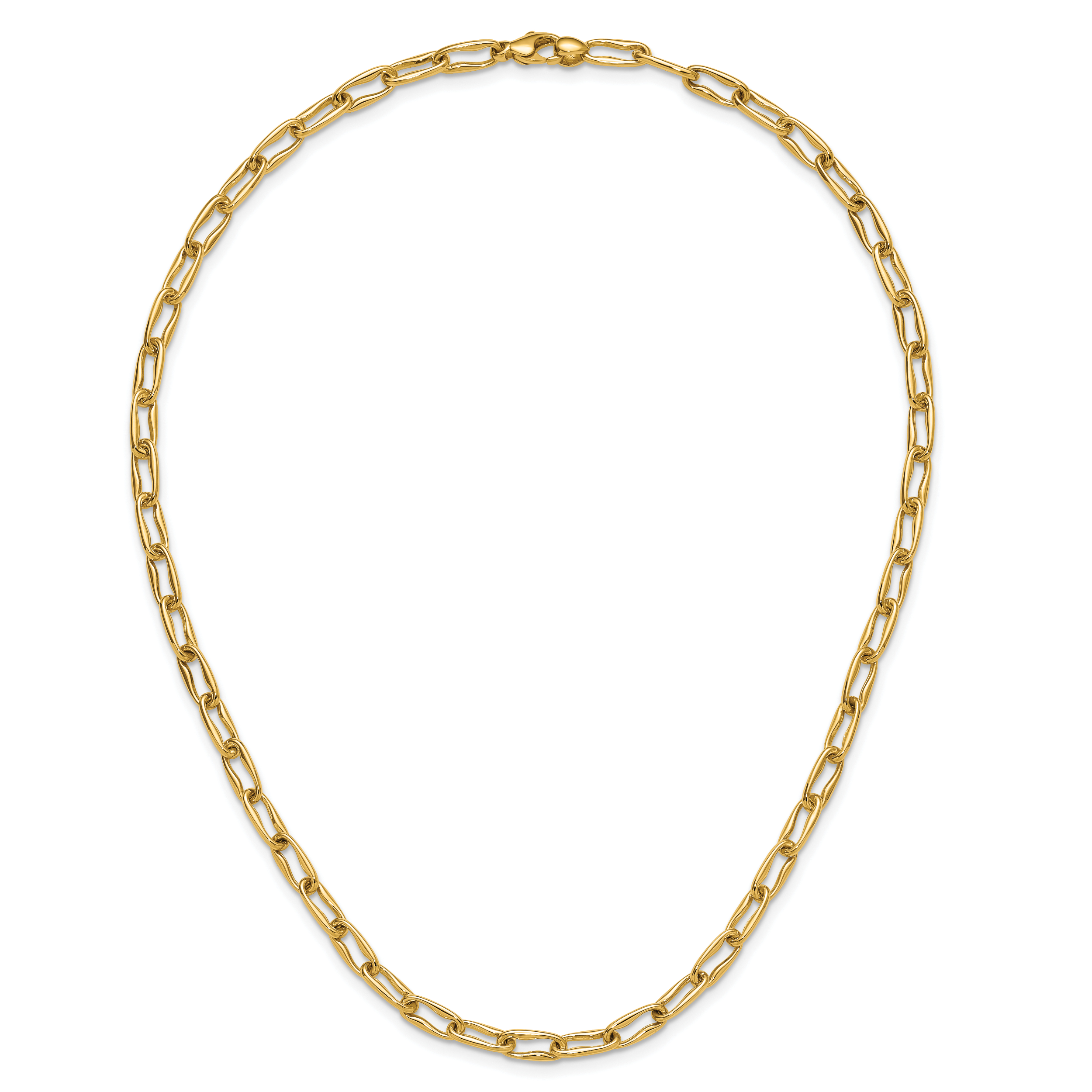 14K Polished Fancy Wavy Elongated Oval Link Necklace