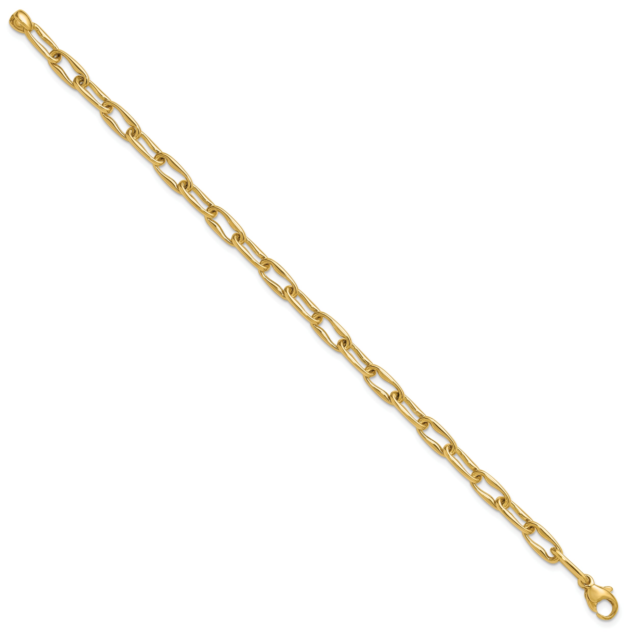 14K Polished Fancy Wavy Elongated Oval Link Bracelet