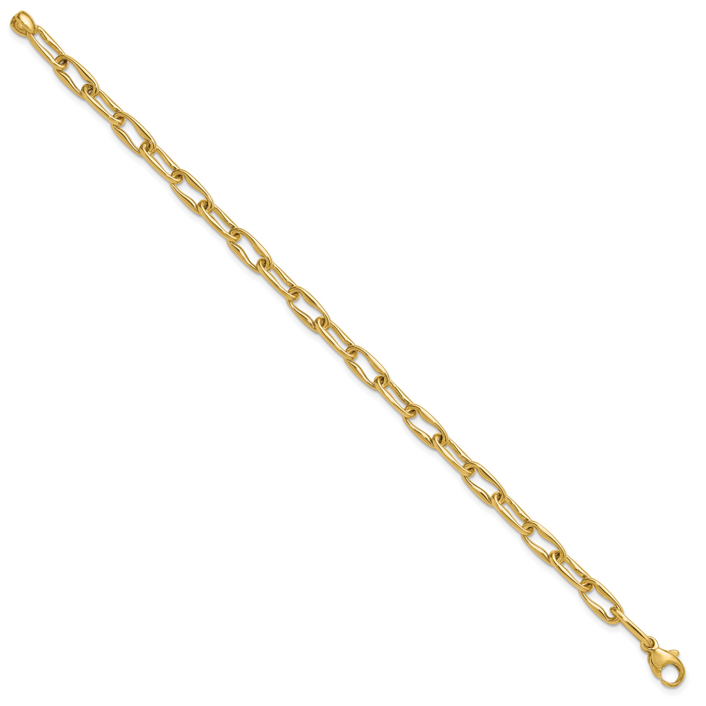 14K Polished Fancy Wavy Elongated Oval Link Bracelet