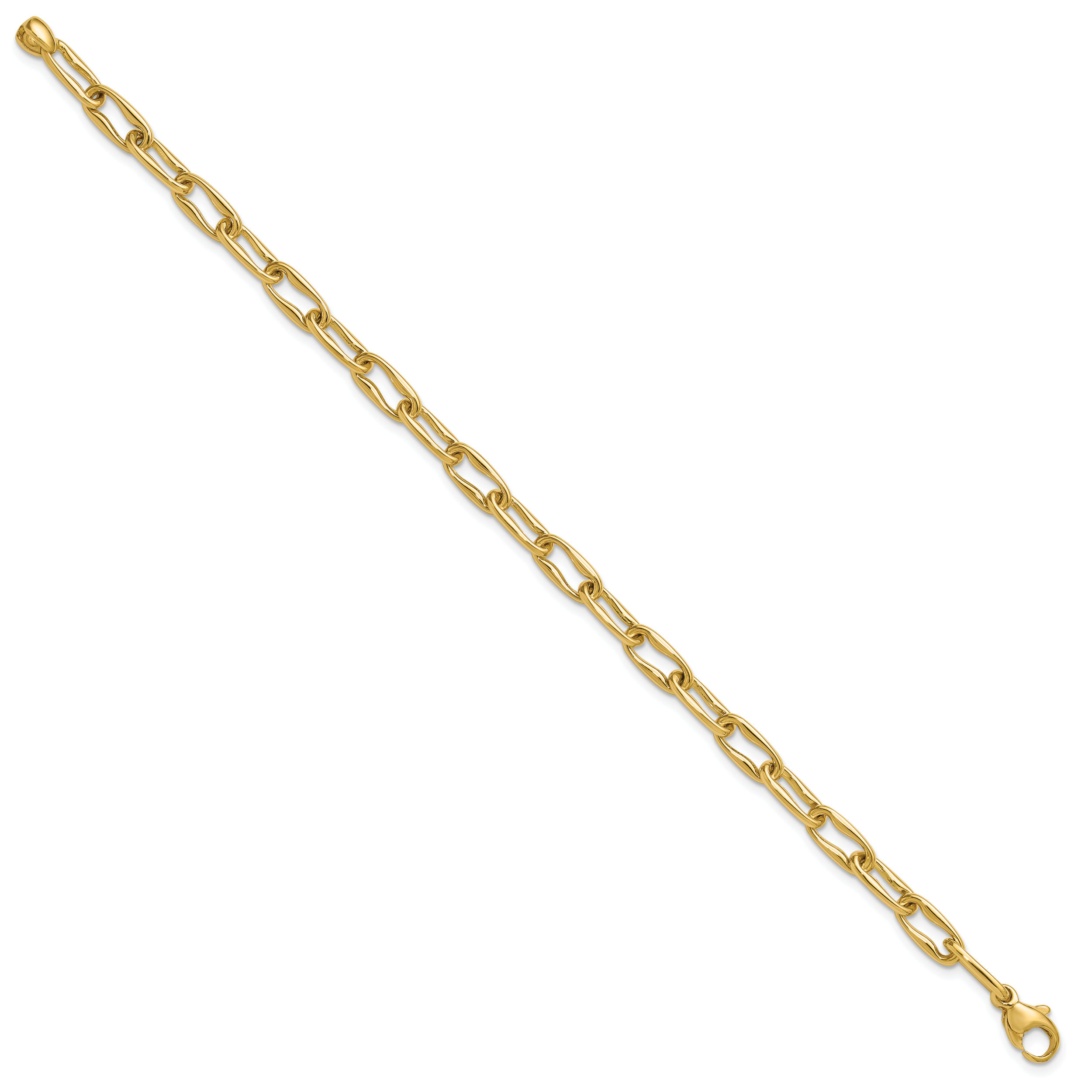 14K Polished Fancy Wavy Elongated Oval Link Bracelet