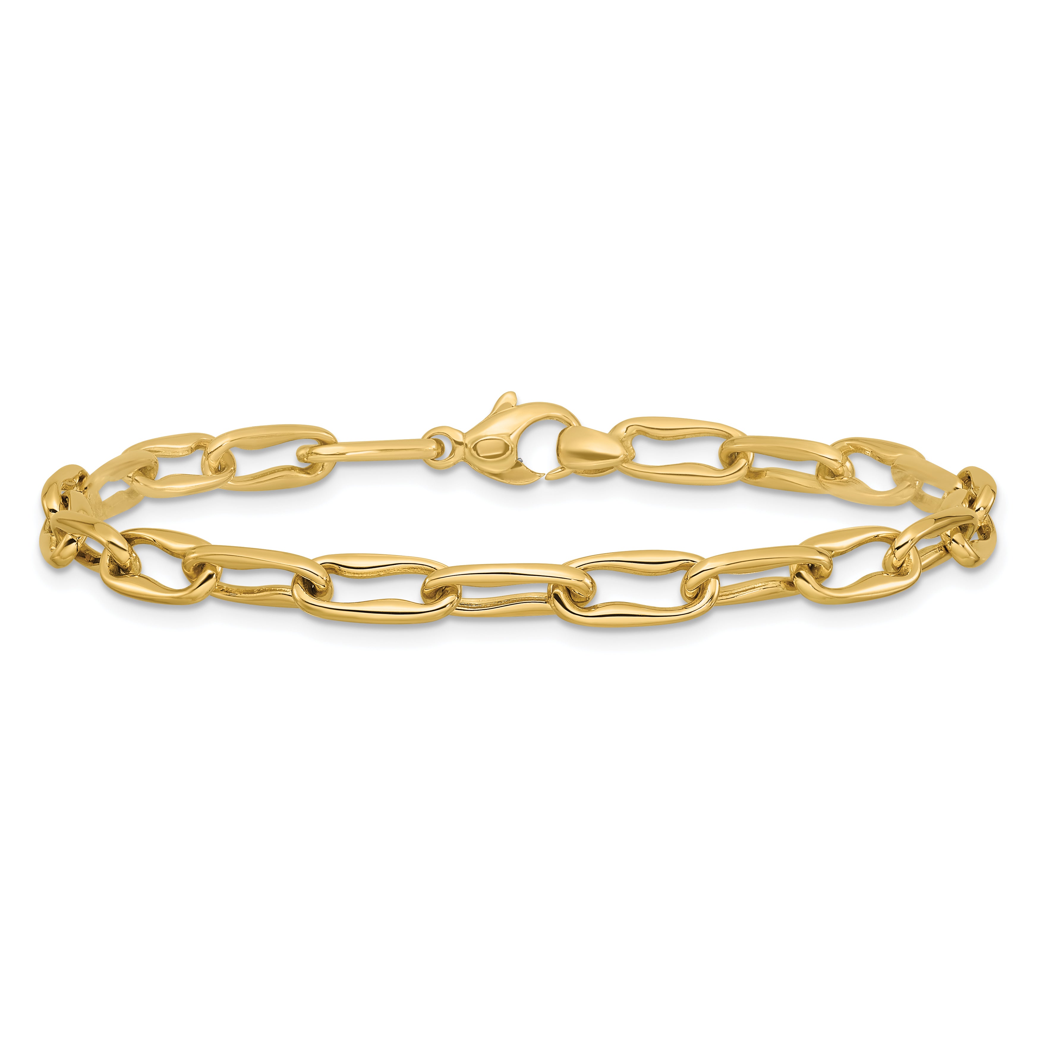 14K Polished Fancy Wavy Elongated Oval Link Bracelet