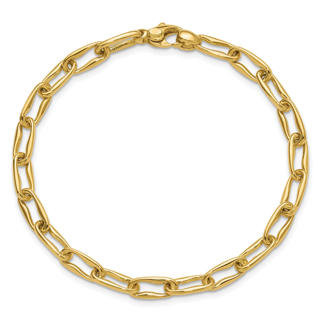14K Polished Fancy Wavy Elongated Oval Link Bracelet