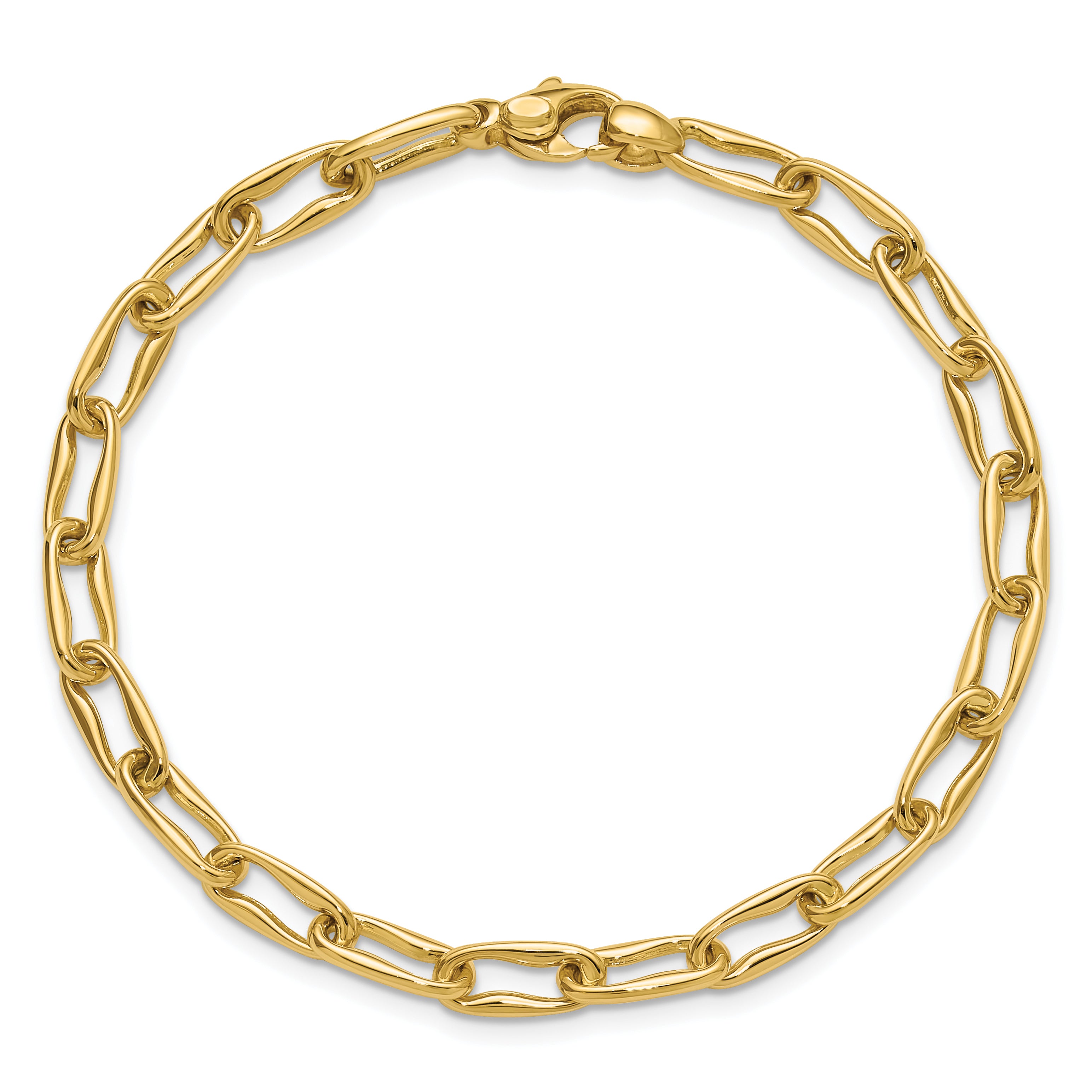 14K Polished Fancy Wavy Elongated Oval Link Bracelet