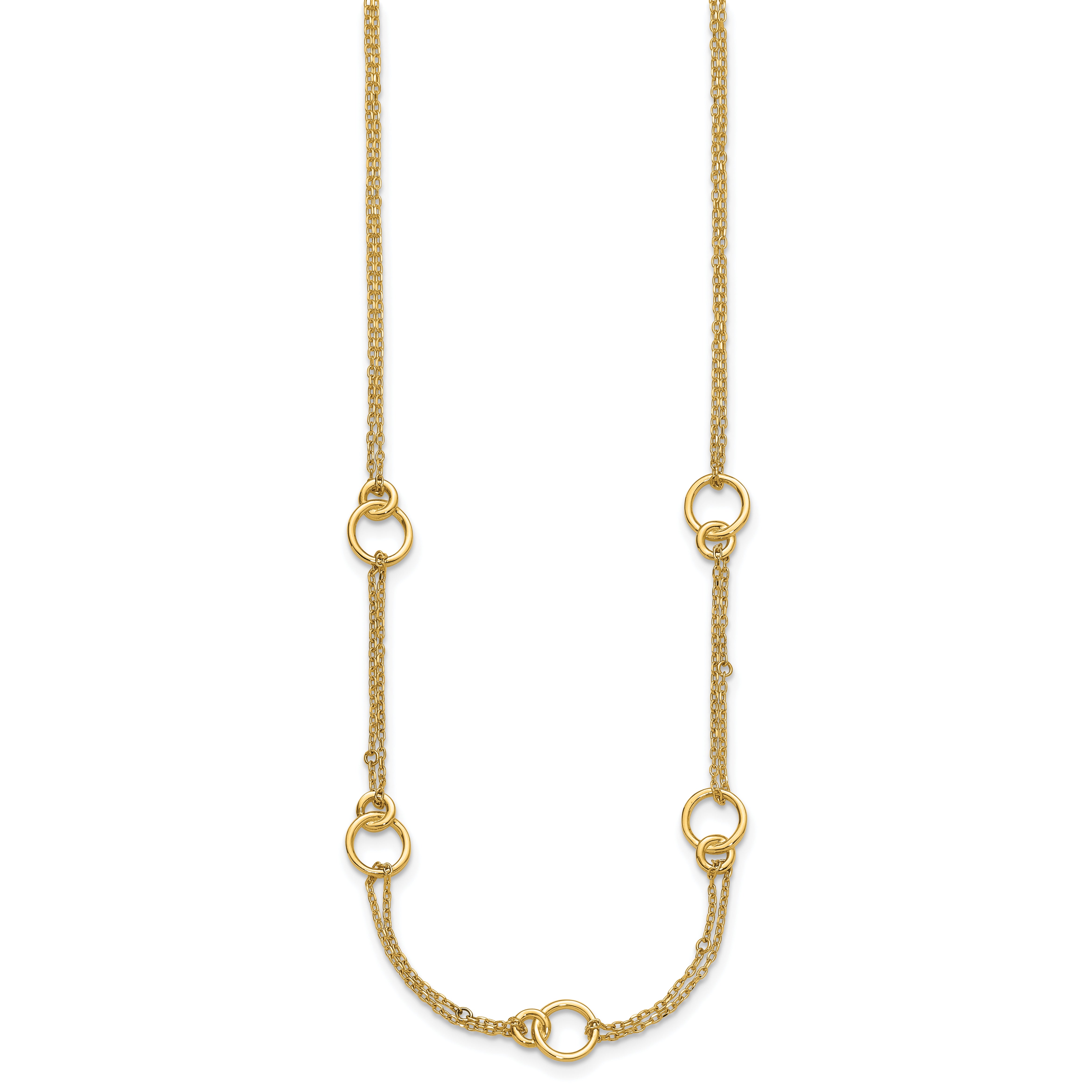 14K Polished 2-Strand Double Circle w/ 2in Ext. Necklace
