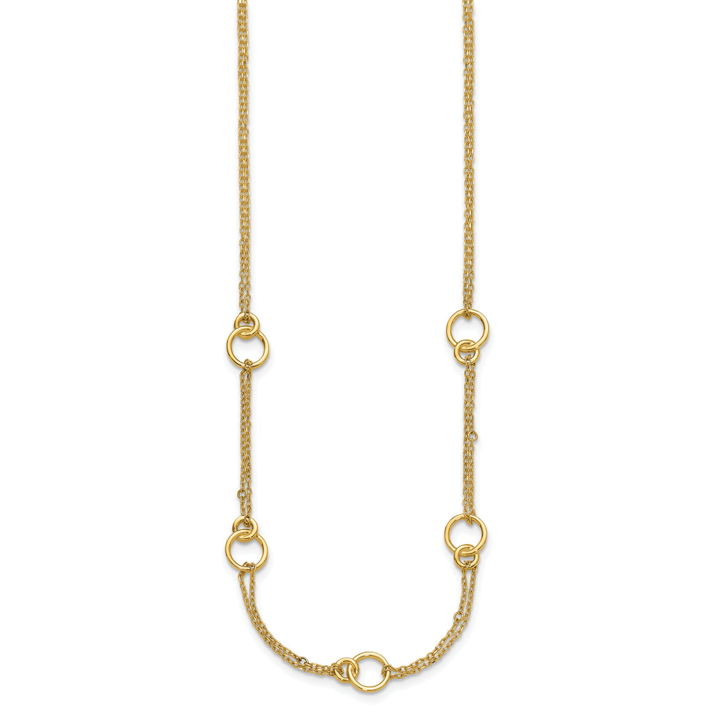 14K Polished 2-Strand Double Circle w/ 2in Ext. Necklace