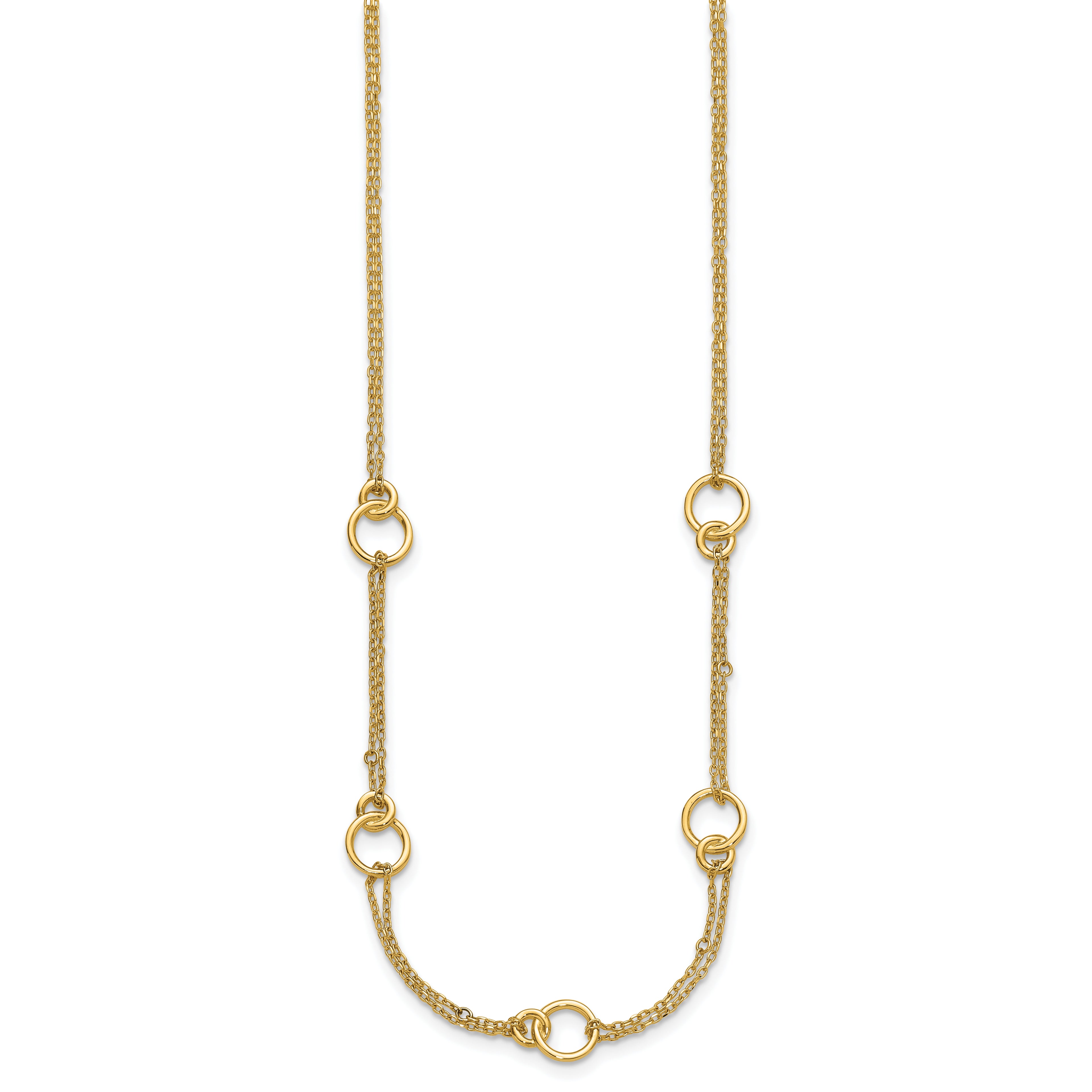 14K Polished 2-Strand Double Circle w/ 2in Ext. Necklace