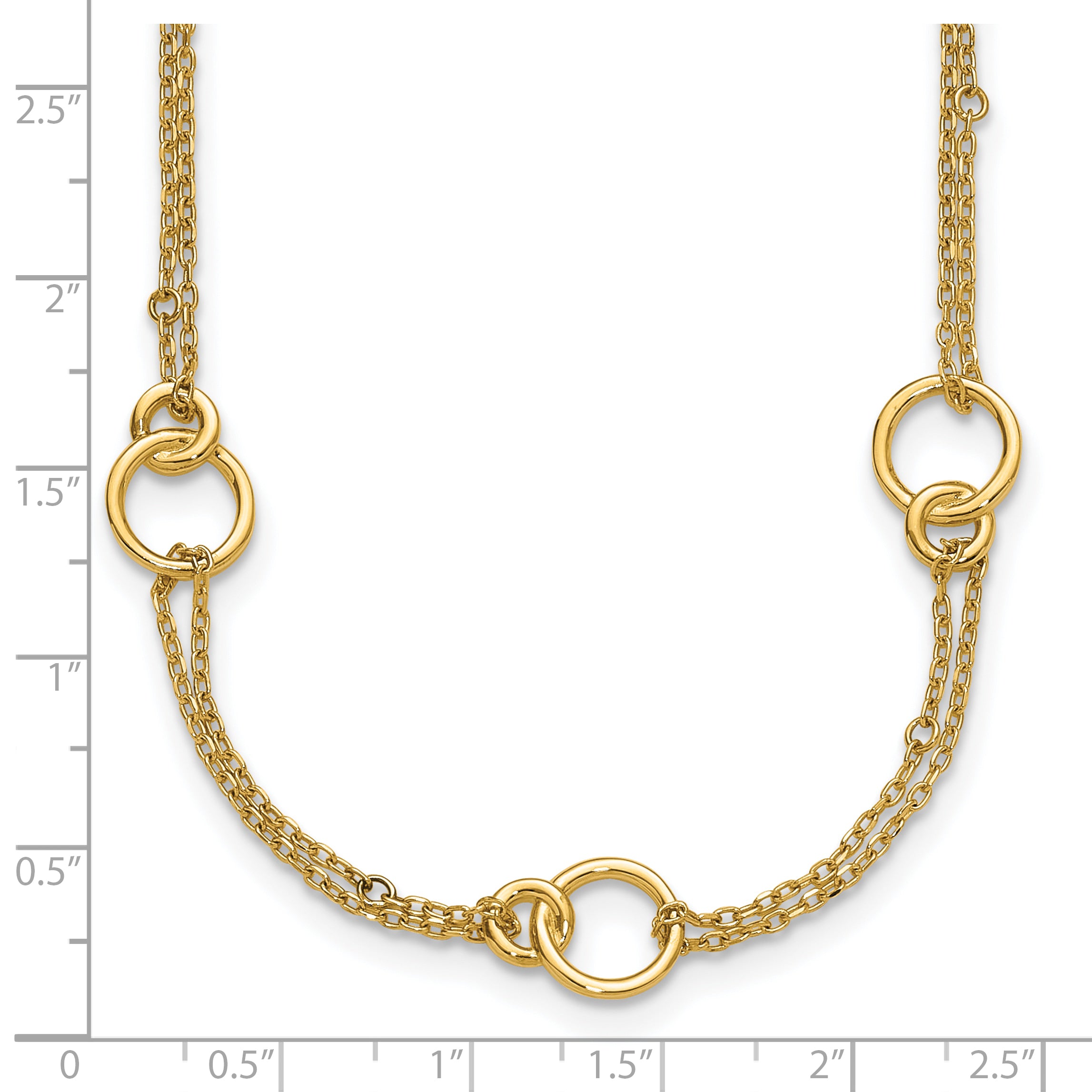 14K Polished 2-Strand Double Circle w/ 2in Ext. Necklace