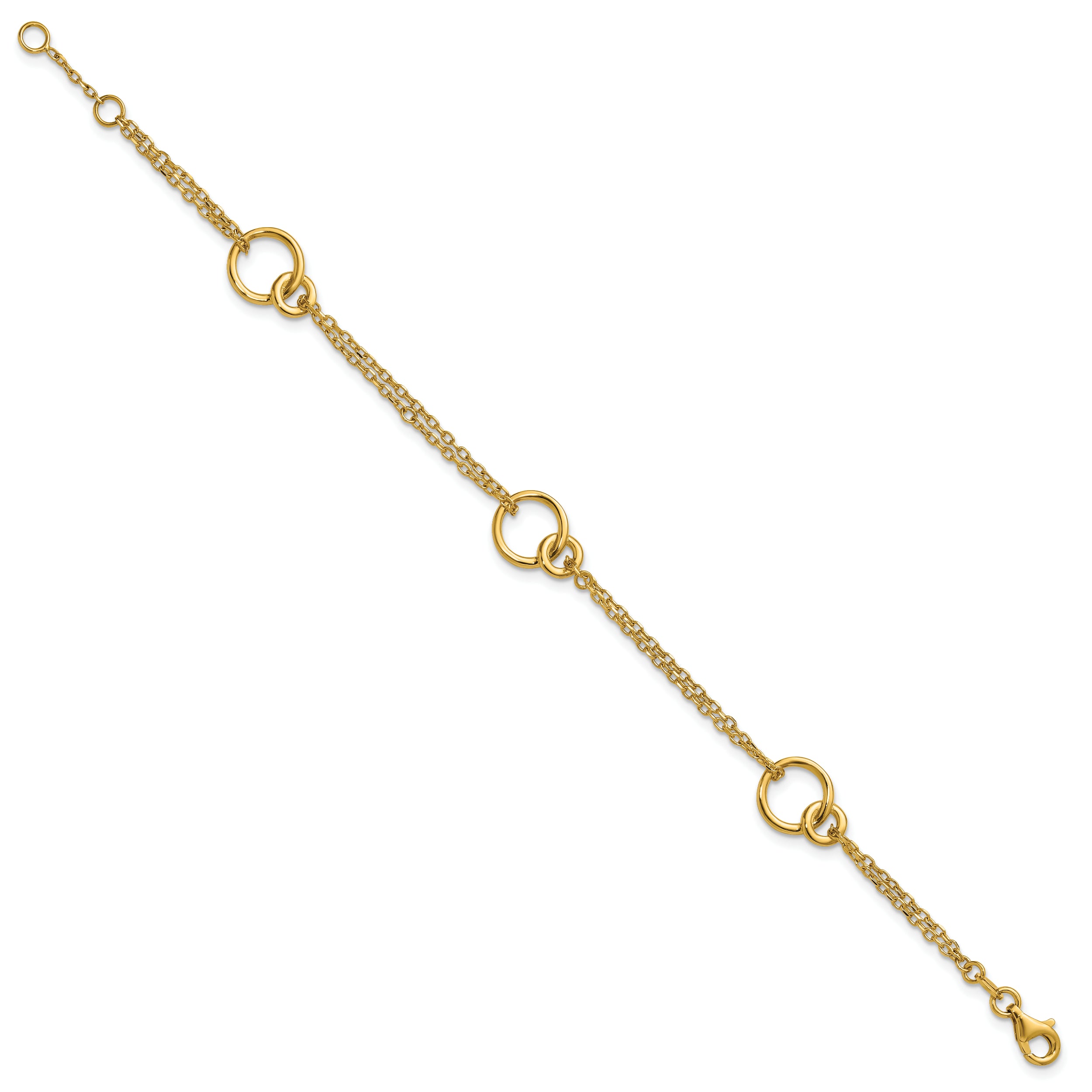 14K Polished 2-Strand Double Circle w/ .5in Ext. Bracelet