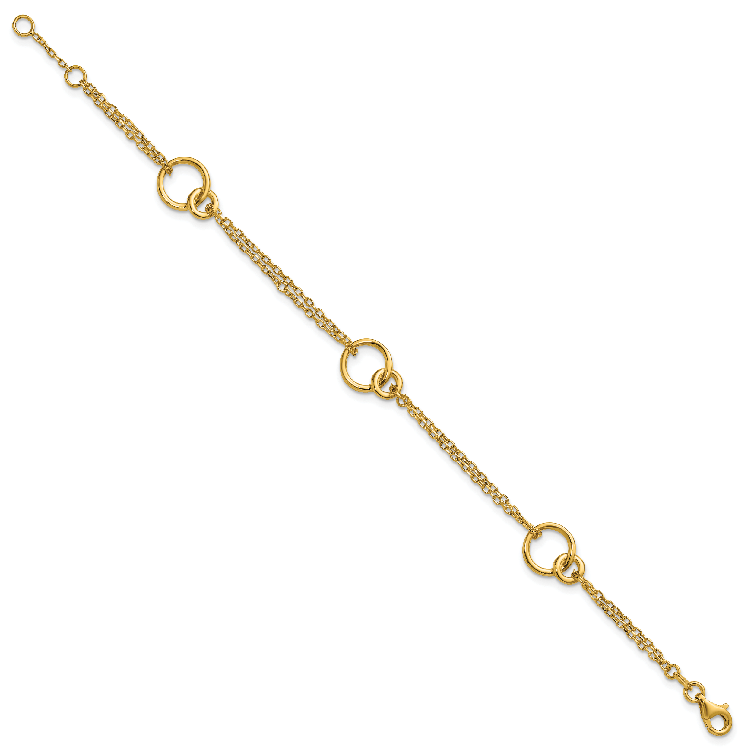 14K Polished 2-Strand Double Circle w/ .5in Ext. Bracelet Secondary image