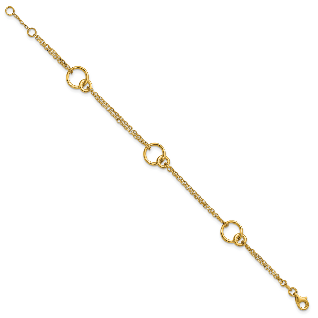 14K Polished 2-Strand Double Circle w/ .5in Ext. Bracelet