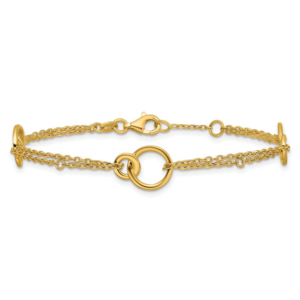 14K Polished 2-Strand Double Circle w/ .5in Ext. Bracelet