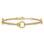 14K Polished 2-Strand Double Circle w/ .5in Ext. Bracelet