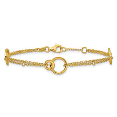 14K Polished 2-Strand Double Circle w/ .5in Ext. Bracelet