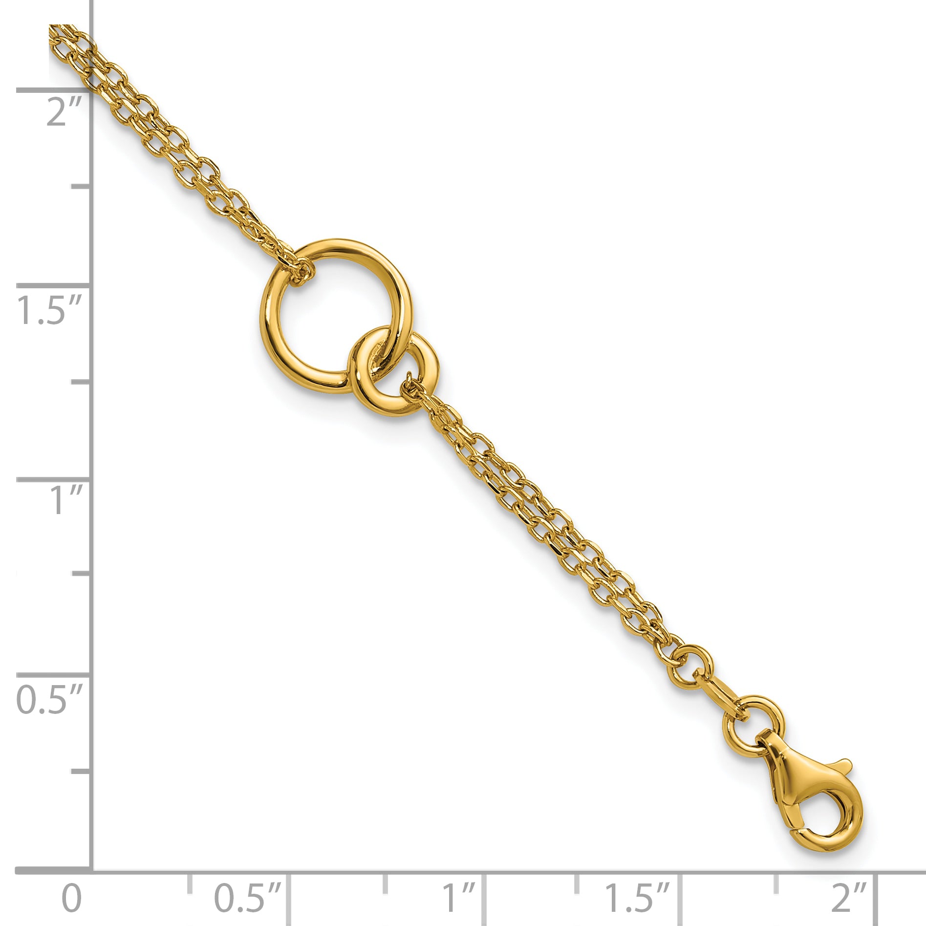 14K Polished 2-Strand Double Circle w/ .5in Ext. Bracelet