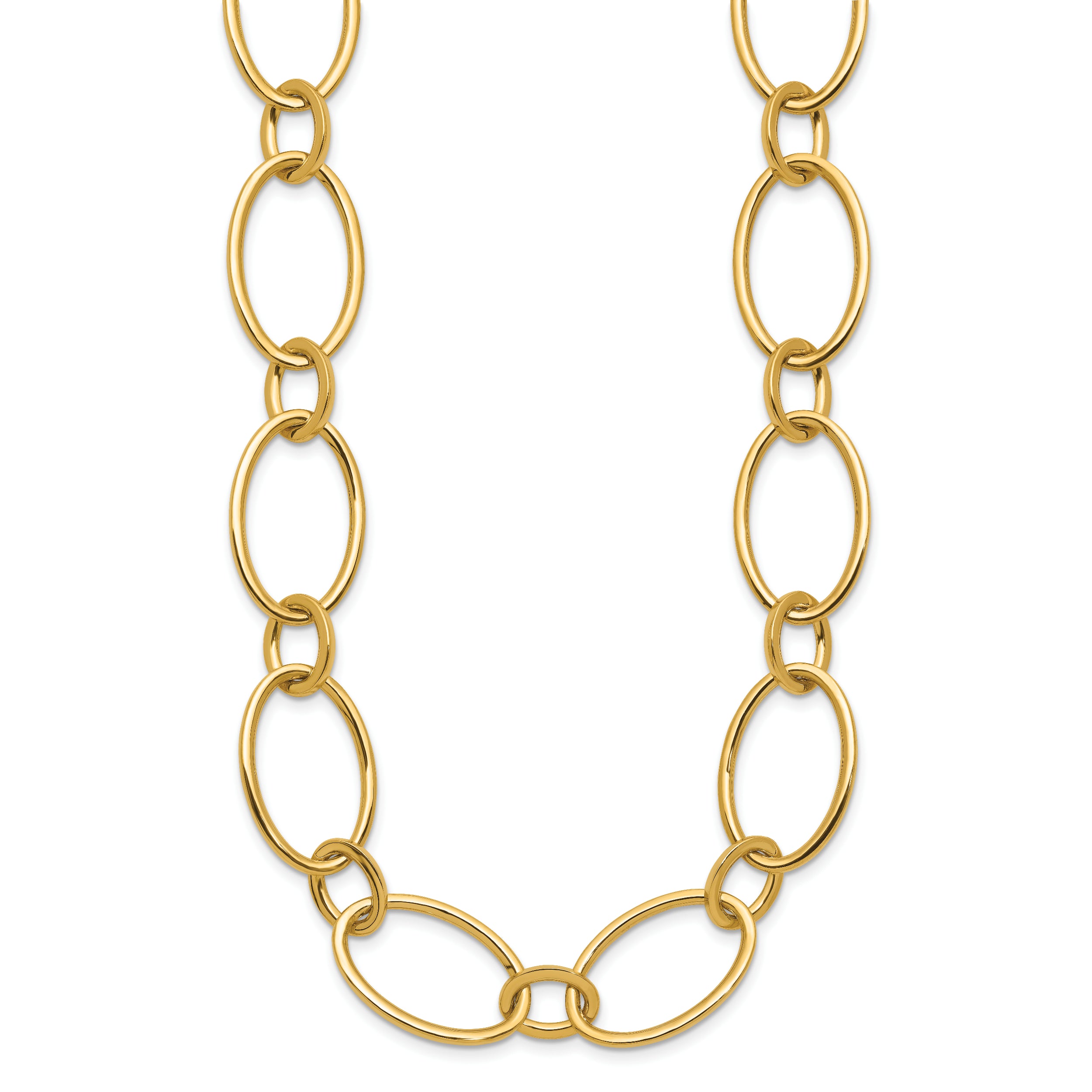 14K Polished Fancy Mixed Oval Link Necklace