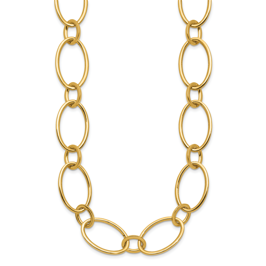 14K Polished Fancy Mixed Oval Link Necklace