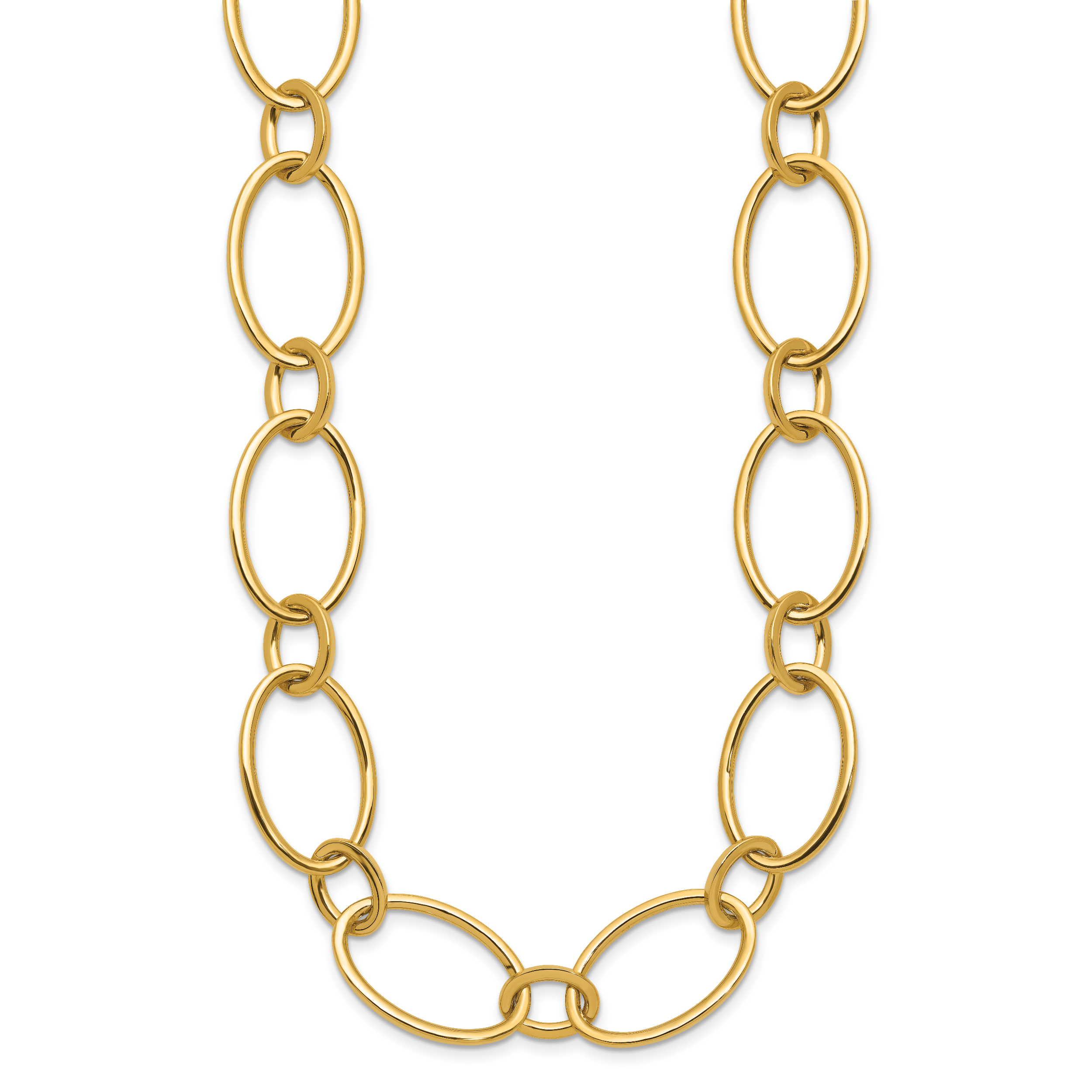 14K Polished Fancy Mixed Oval Link Necklace