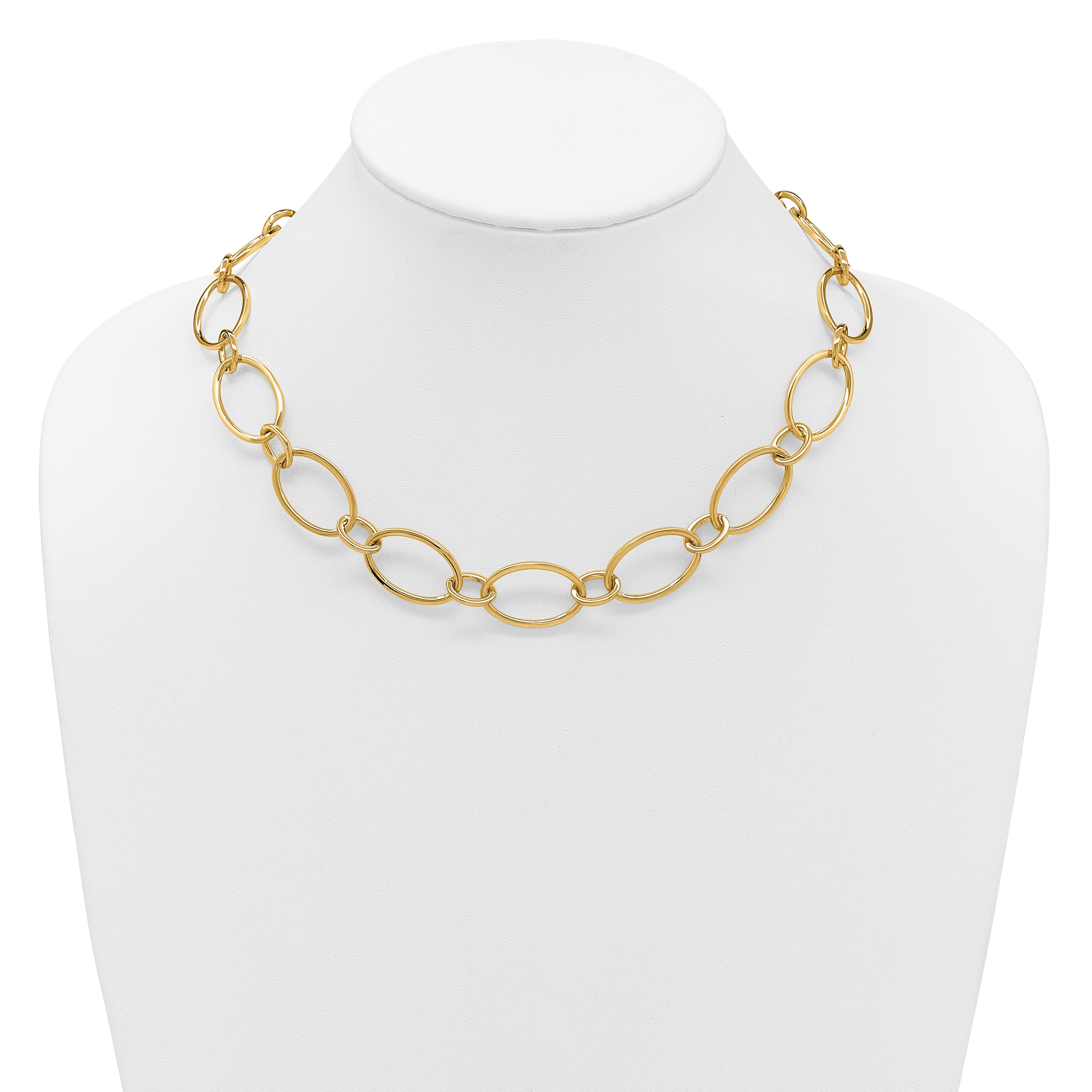 14K Polished Fancy Mixed Oval Link Necklace