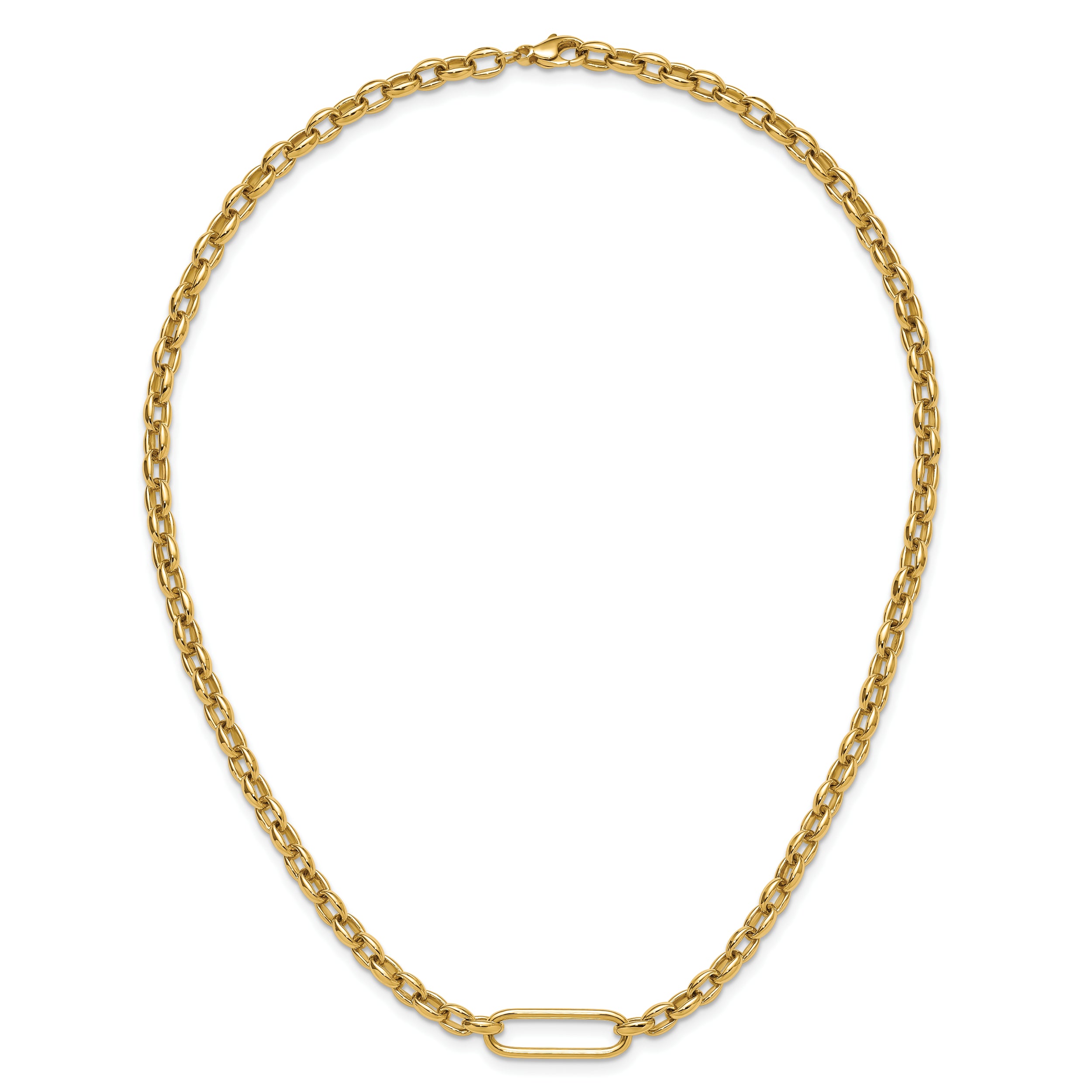 14K Polished Fancy Elongated Oval Link Necklace