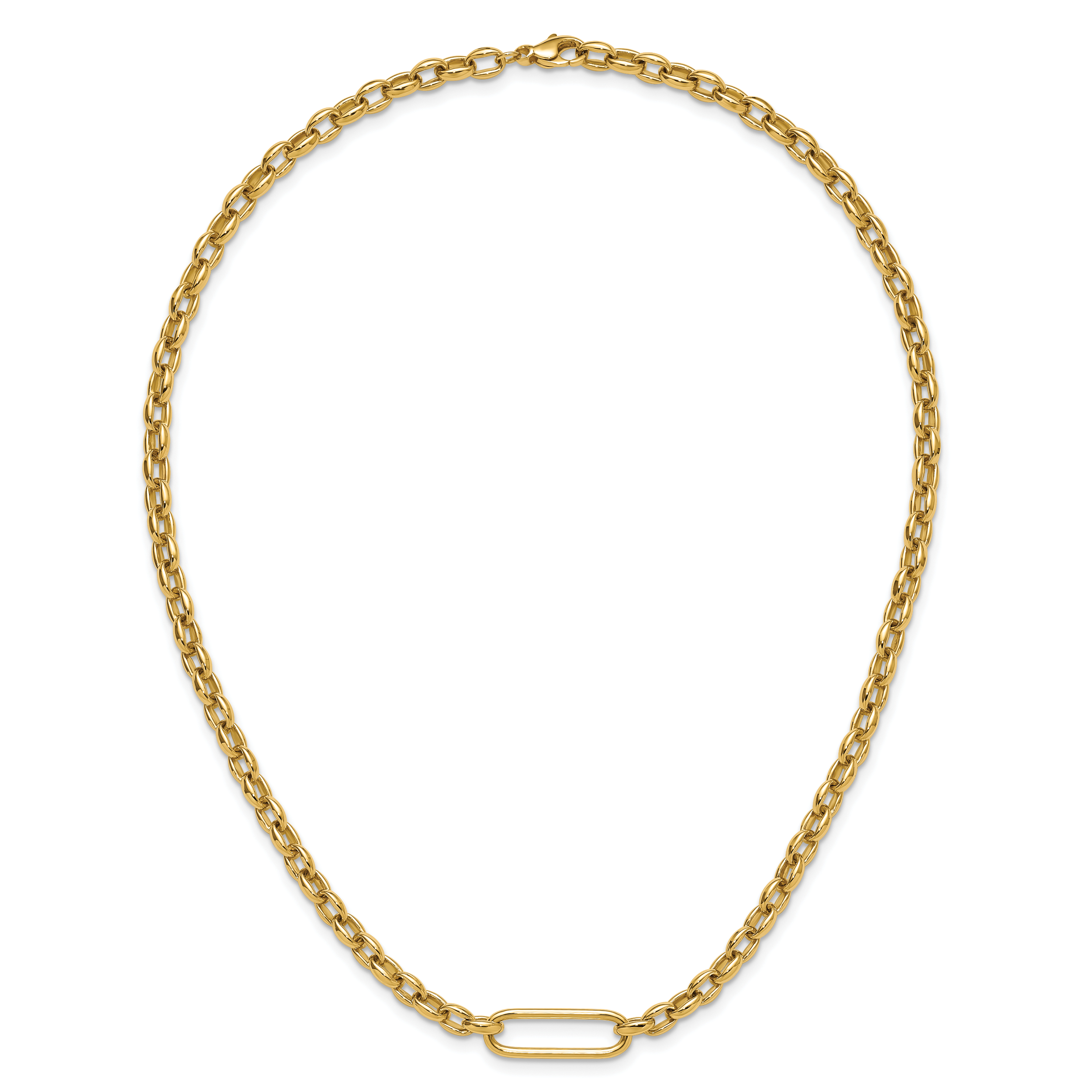 14K Polished Fancy Elongated Oval Link Necklace