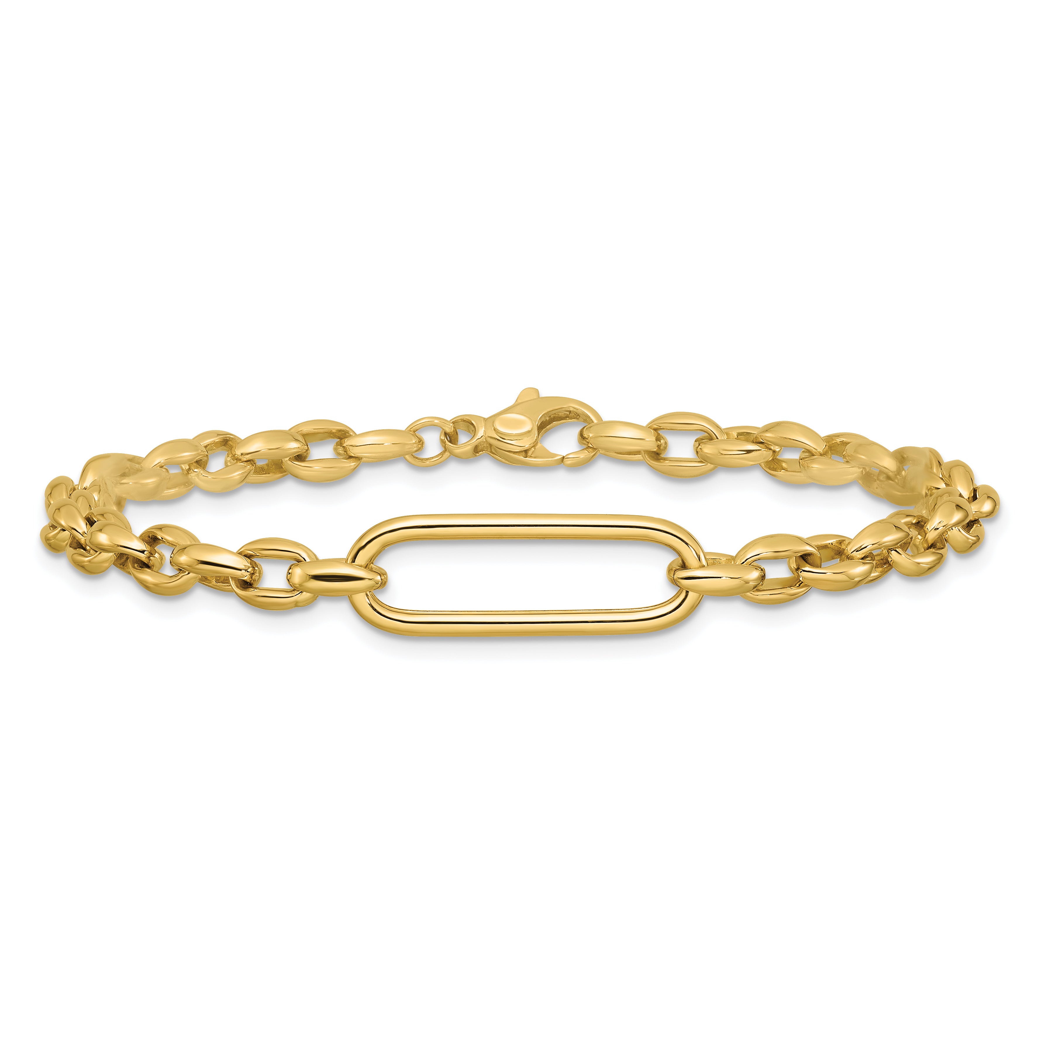 14K Polished Fancy Elongated Oval Link Bracelet