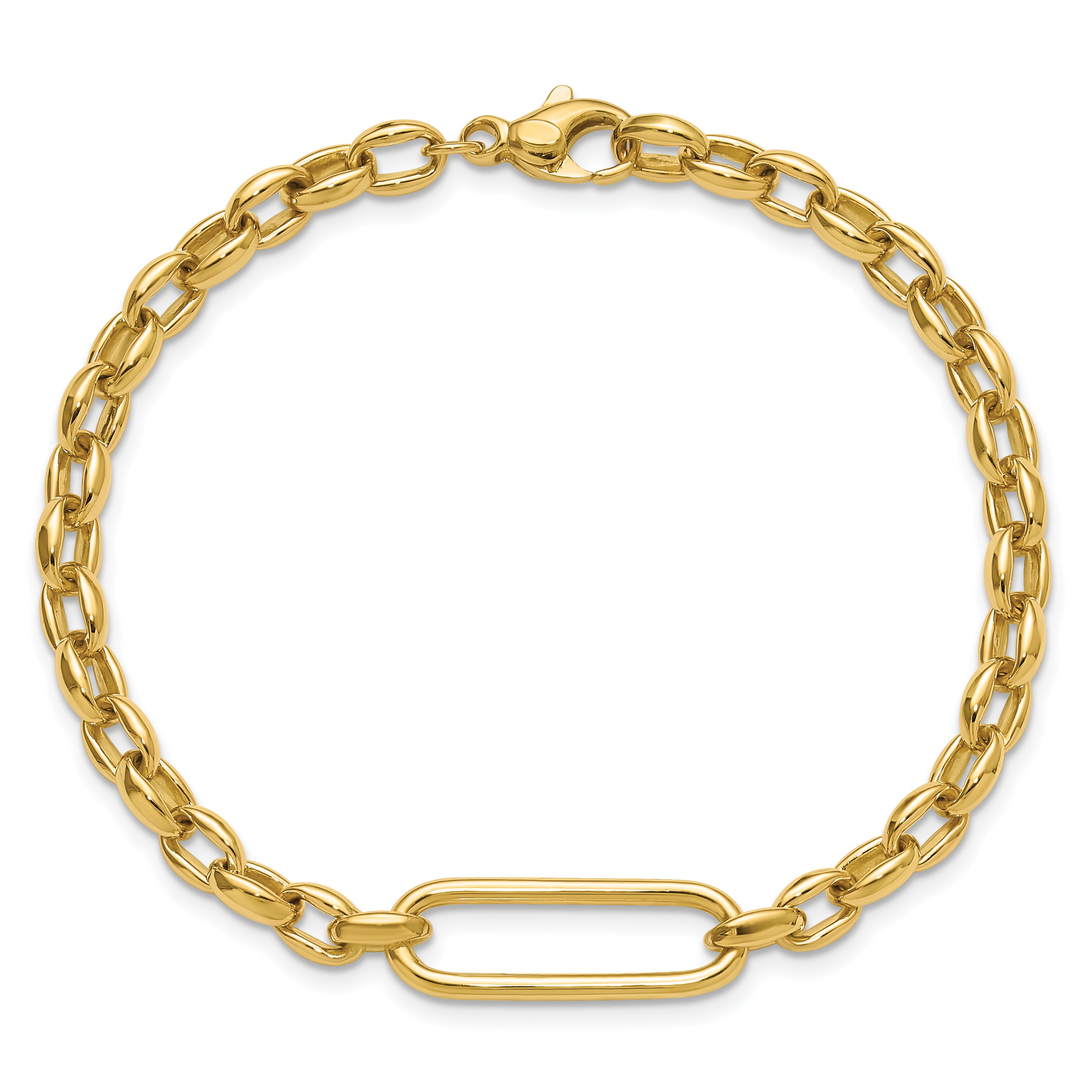 14K Polished Fancy Elongated Oval Link Bracelet