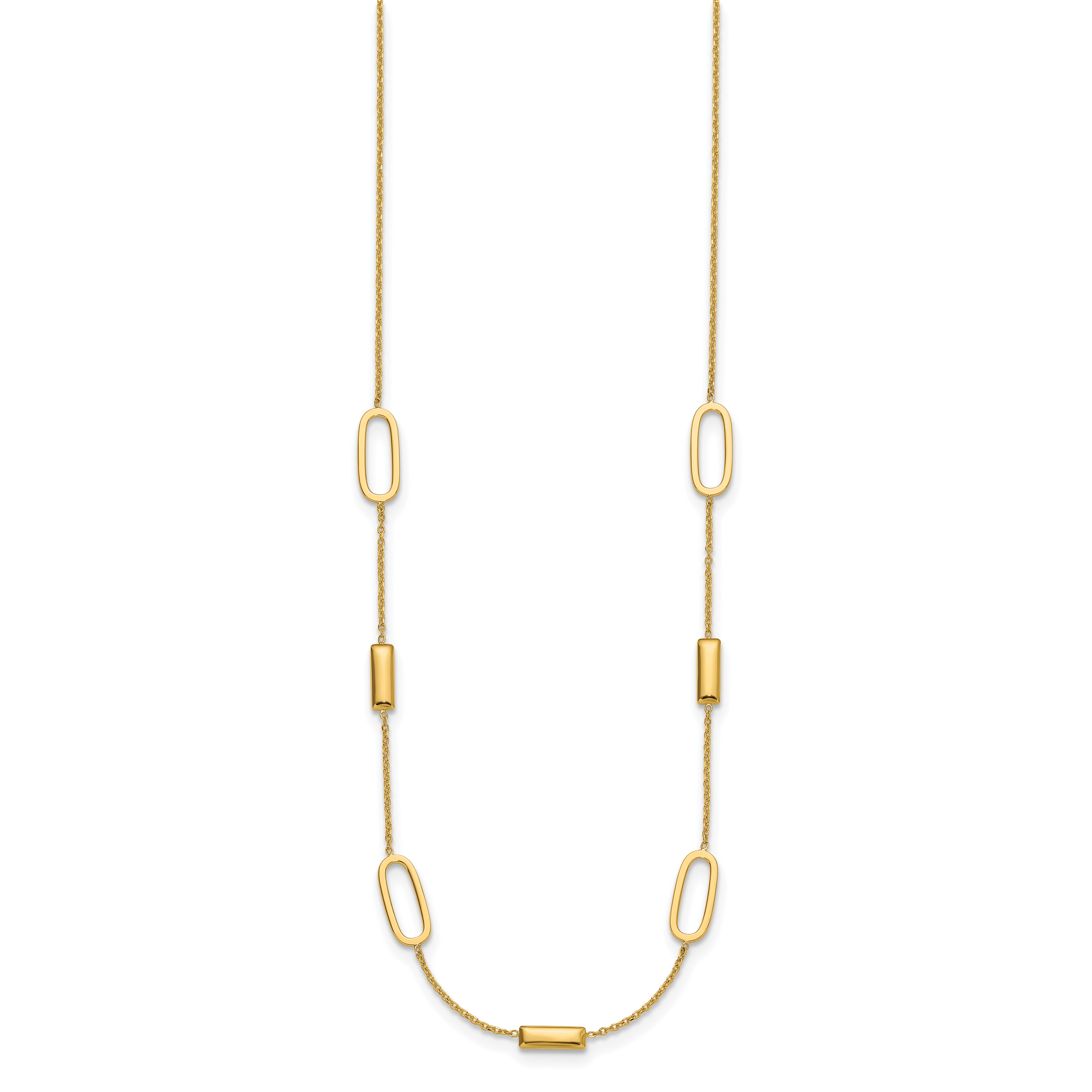 14K Polished Elongated Oval and Bar w/2in Ext. Necklace