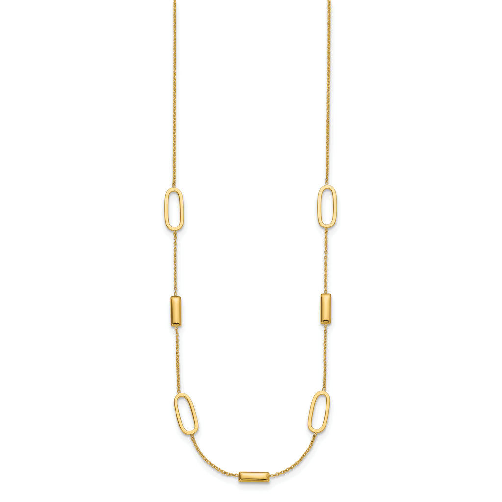 14K Polished Elongated Oval and Bar w/2in Ext. Necklace